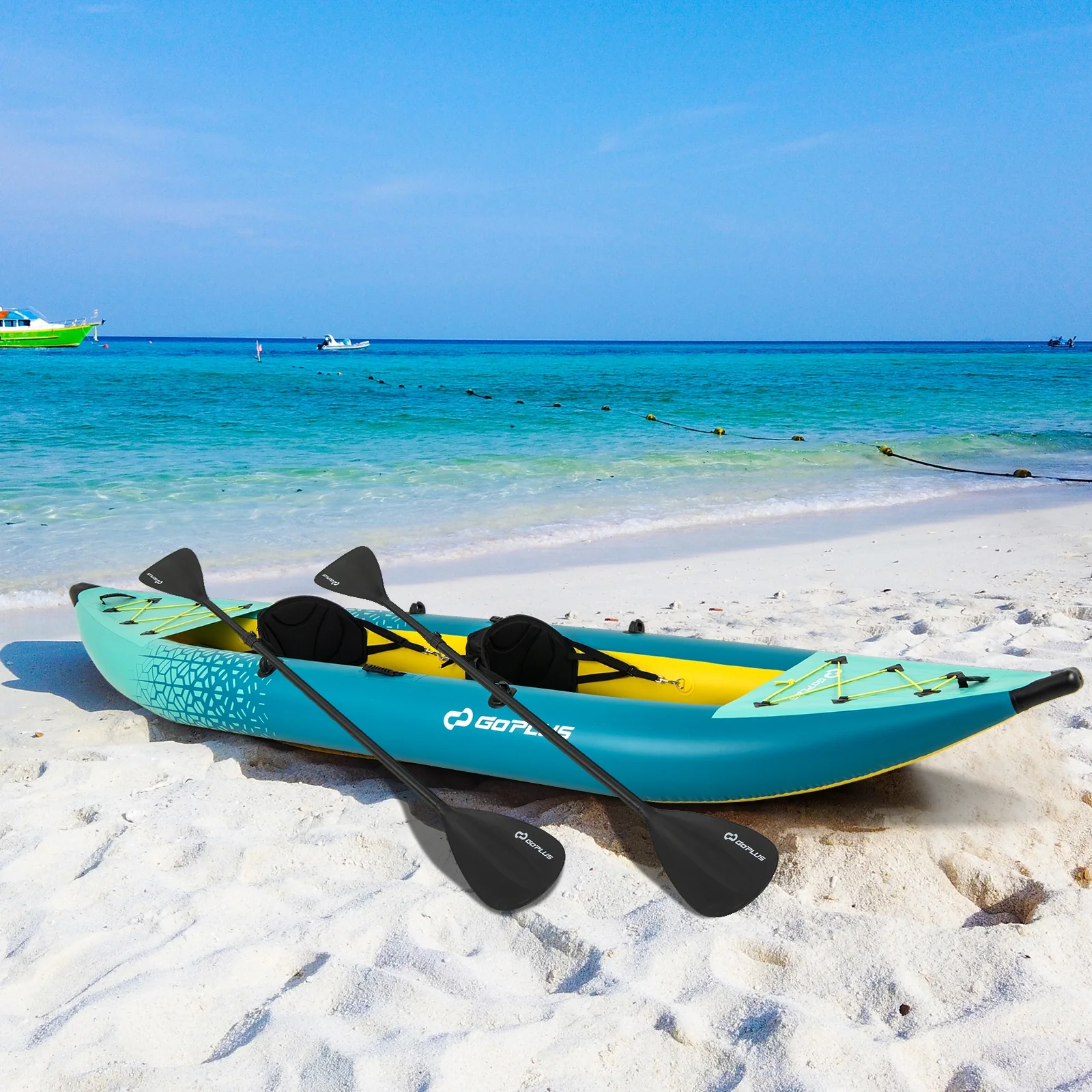 Inflatable 2-Person Kayak Set, With Aluminium Oars And Repair Kit, Green - Image 3