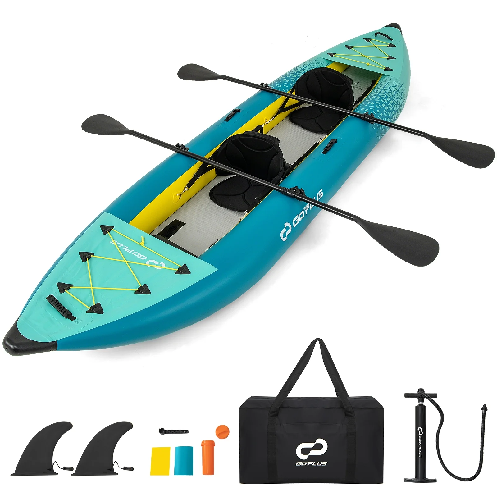 Inflatable 2-Person Kayak Set, With Aluminium Oars And Repair Kit, Green - Image 4