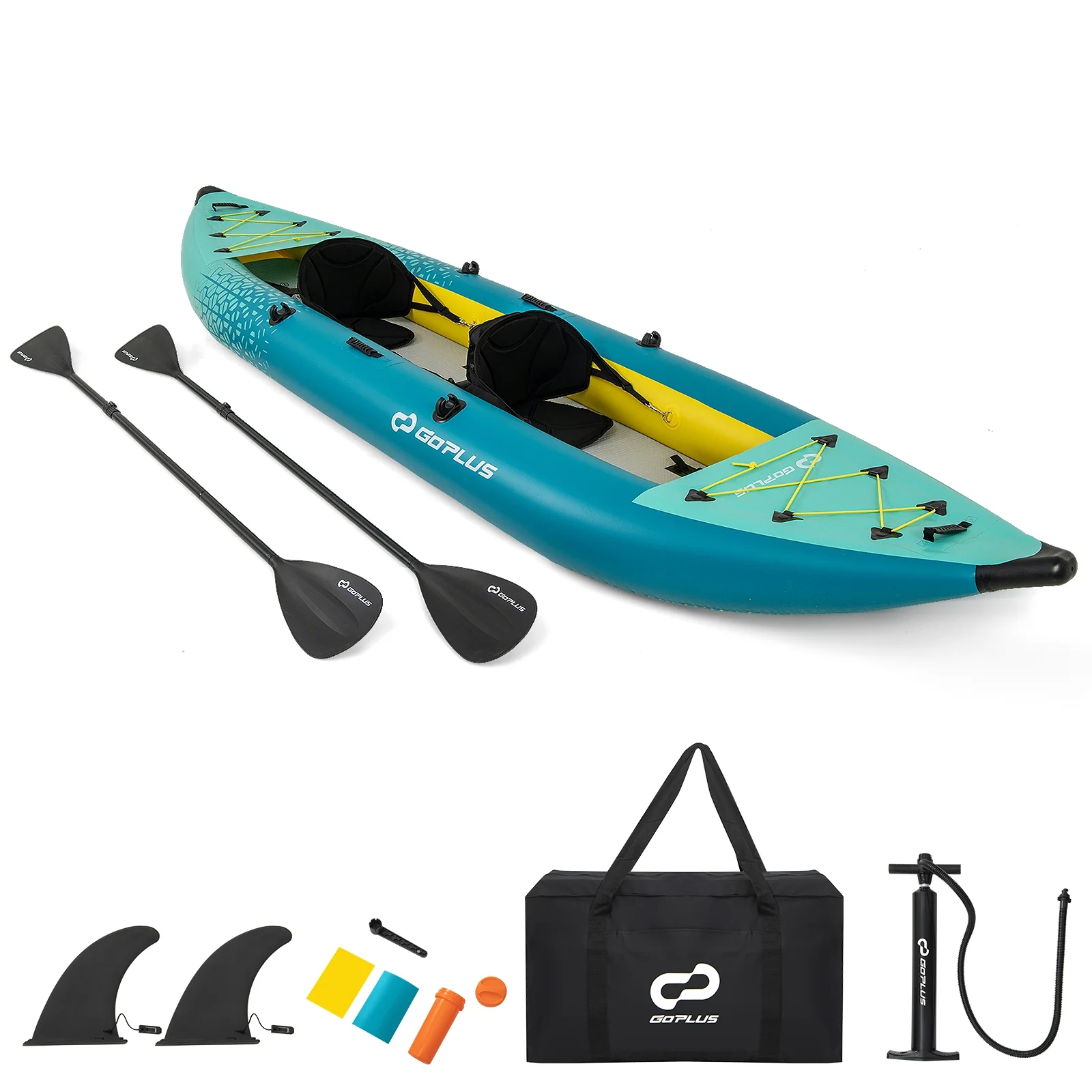 Inflatable 2-Person Kayak Set, With Aluminium Oars And Repair Kit, Green - Image 5