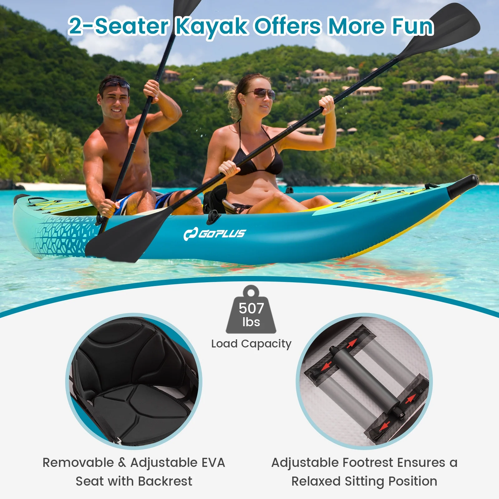 Inflatable 2-Person Kayak Set, With Aluminium Oars And Repair Kit, Green - Image 8