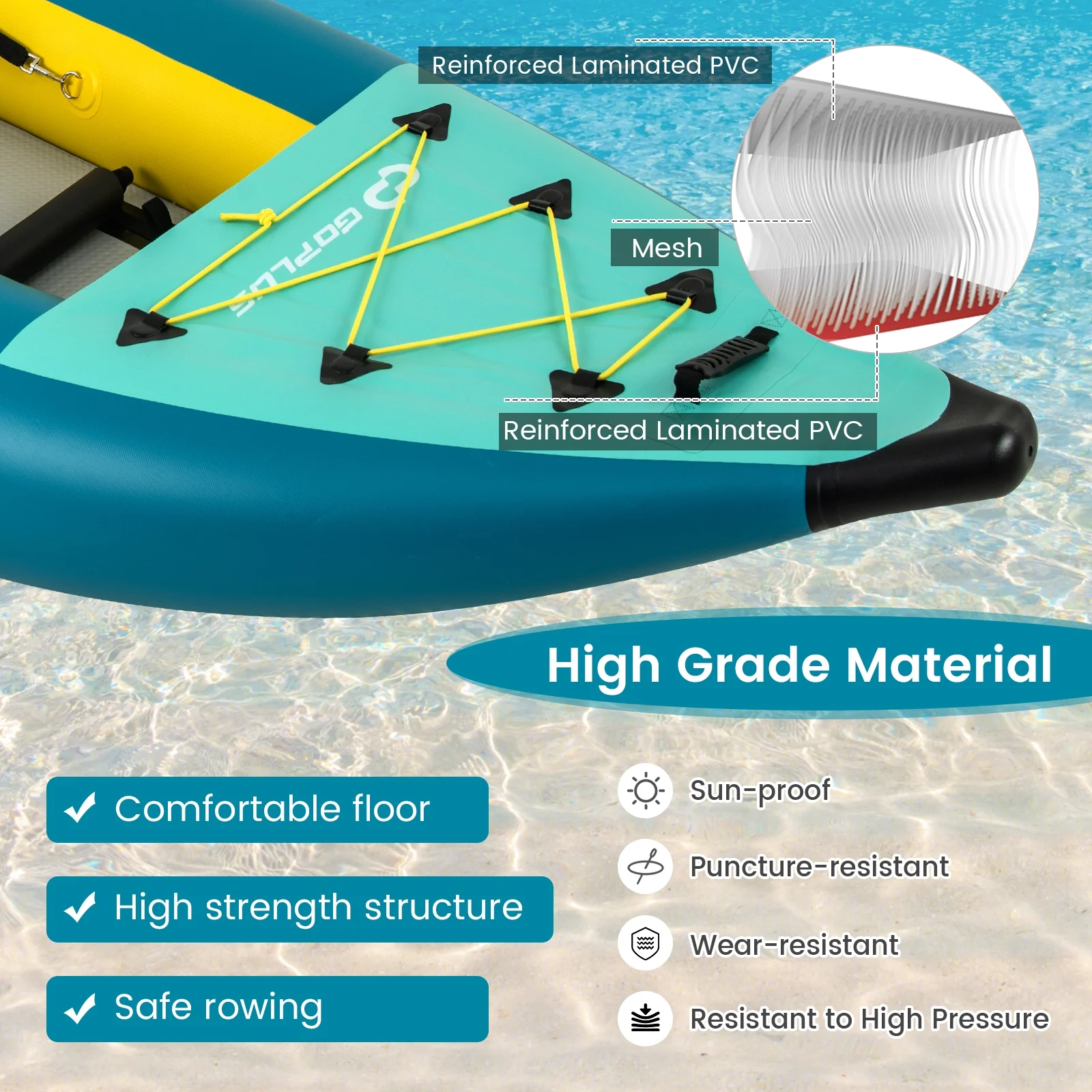 Inflatable 2-Person Kayak Set, With Aluminium Oars And Repair Kit, Green - Image 9