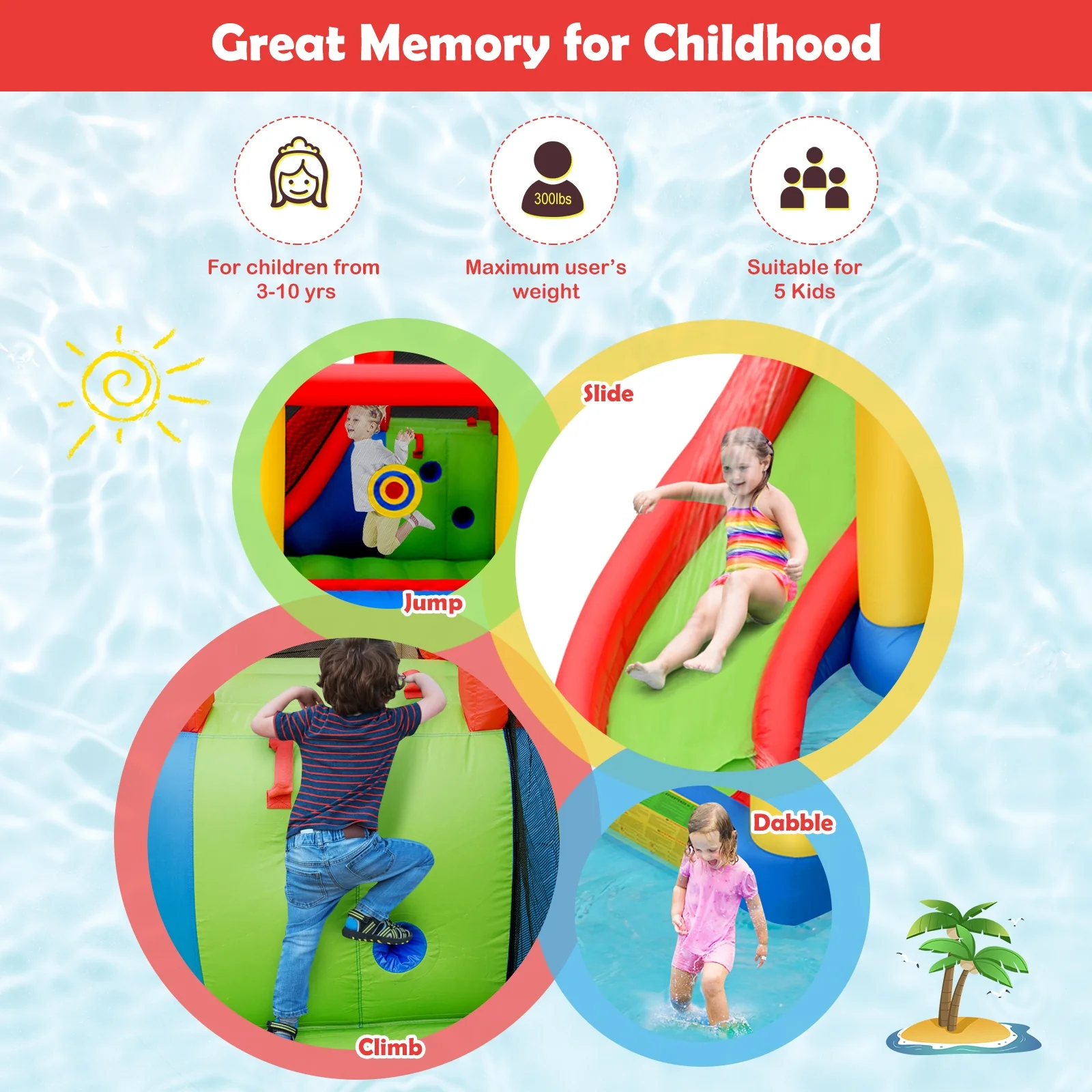 Inflatable Blow Up Water Slide Bounce House with 740W Blower - Image 5