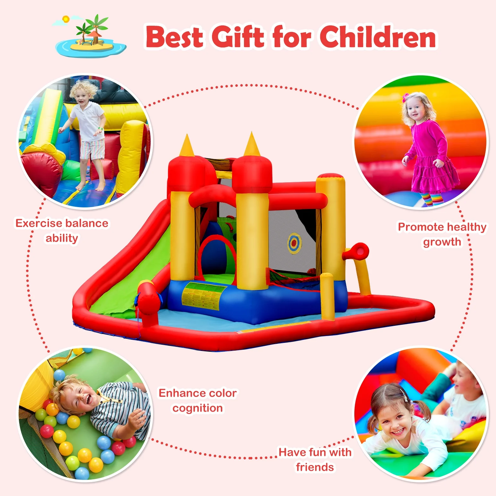 Inflatable Blow Up Water Slide Bounce House with 740W Blower - Image 7