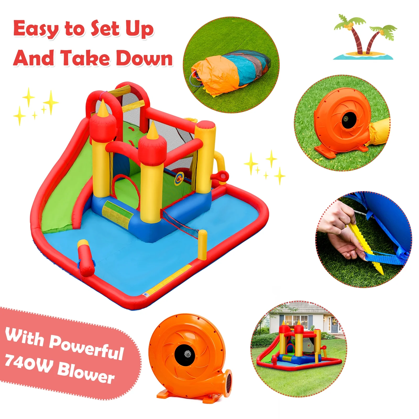 Inflatable Blow Up Water Slide Bounce House with 740W Blower - Image 8