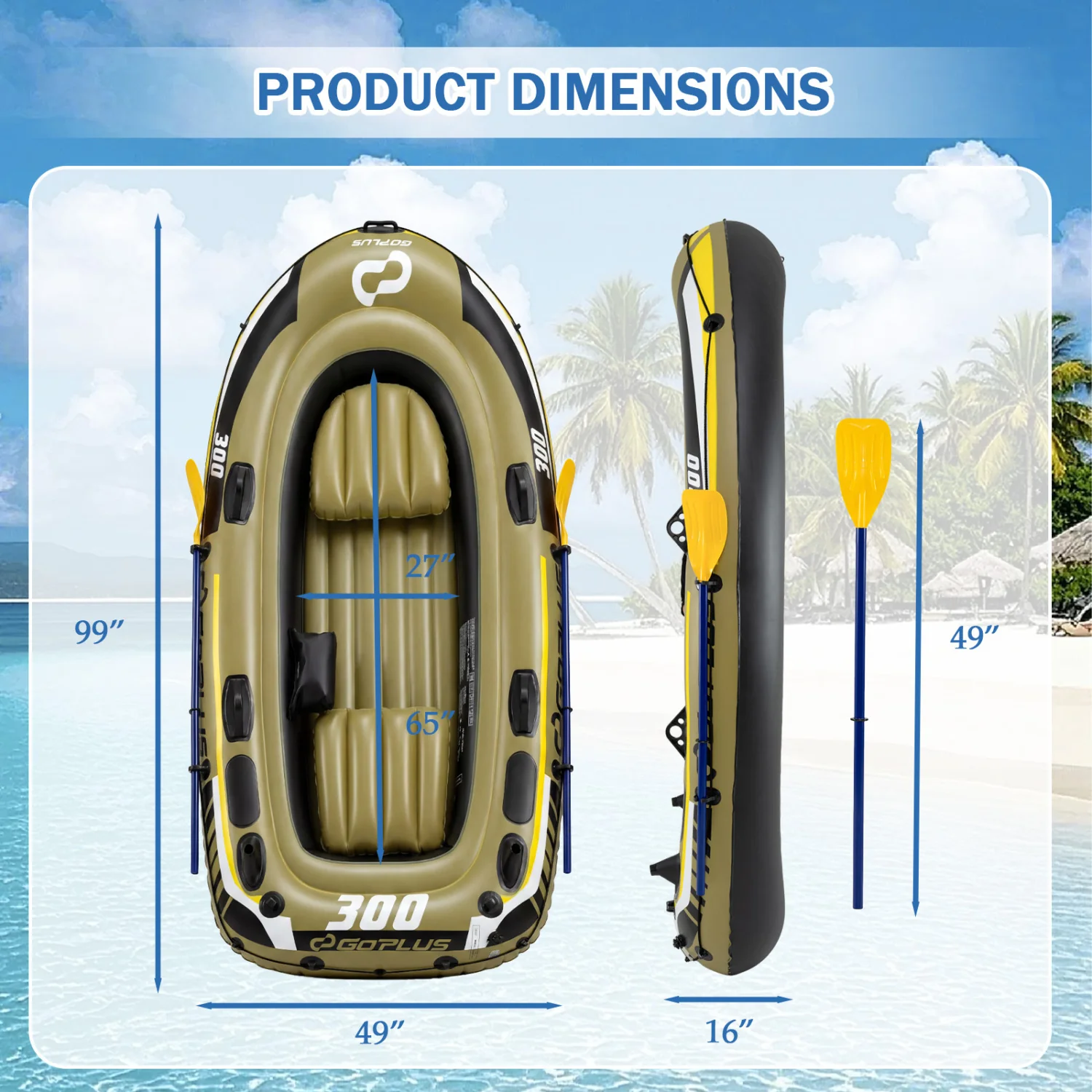Inflatable Boat 3-Person Fishing Raft Set with Oars and Pump, Green - Image 5