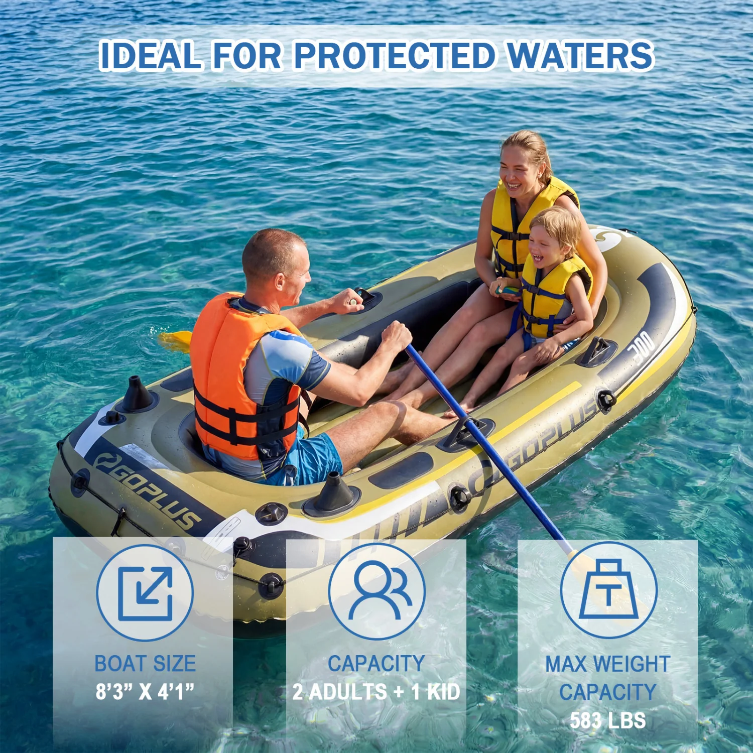 Inflatable Boat 3-Person Fishing Raft Set with Oars and Pump, Green - Image 6