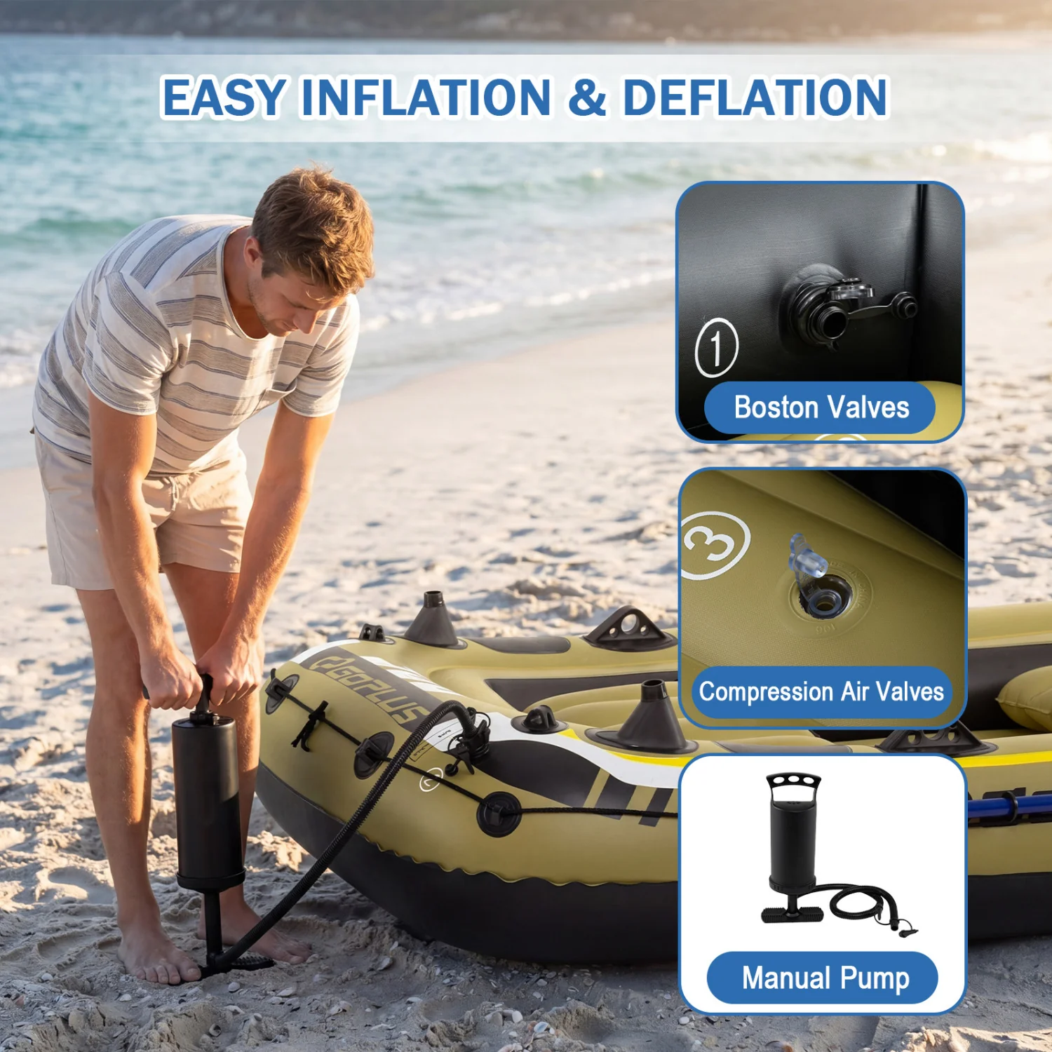 Inflatable Boat 3-Person Fishing Raft Set with Oars and Pump, Green - Image 8