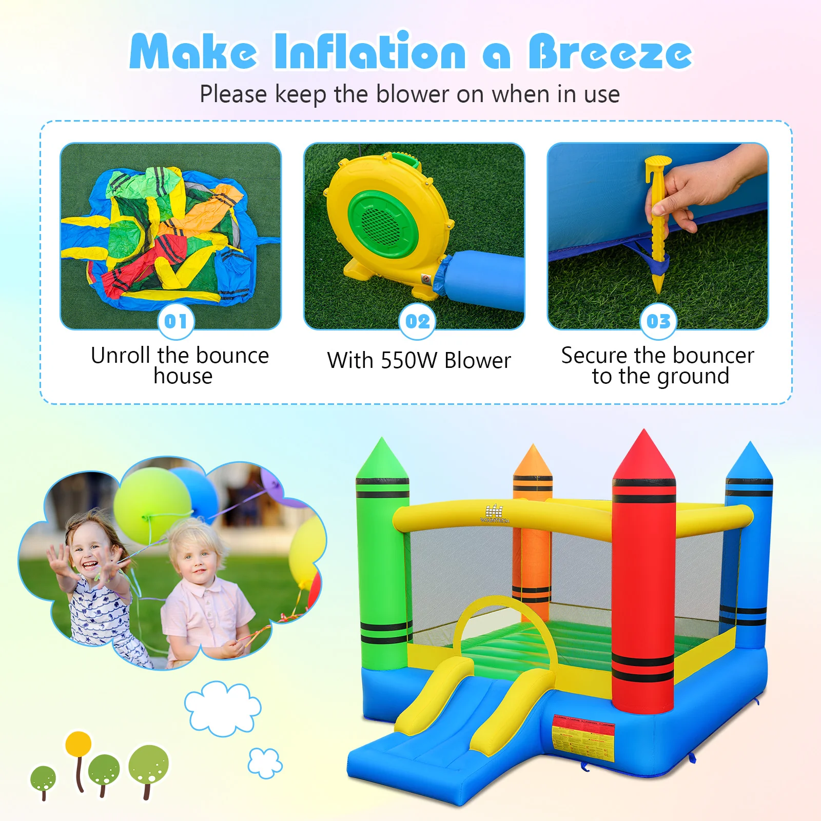 Inflatable Bounce House, 2-in-1 Kids Bouncer, 550W Blower - Image 9
