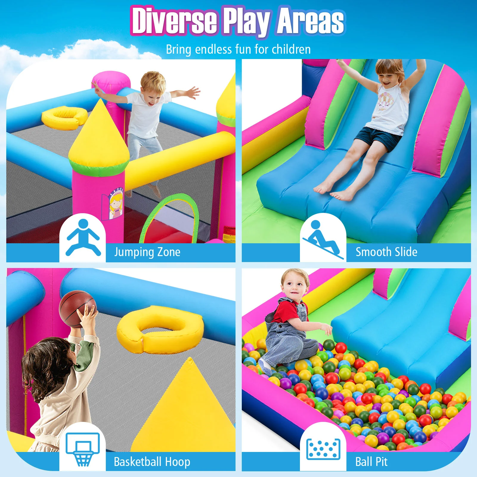 Inflatable Bounce House, 4-in-1 Princess Bouncer Castle, 480 Blower, Multicolor - Image 10