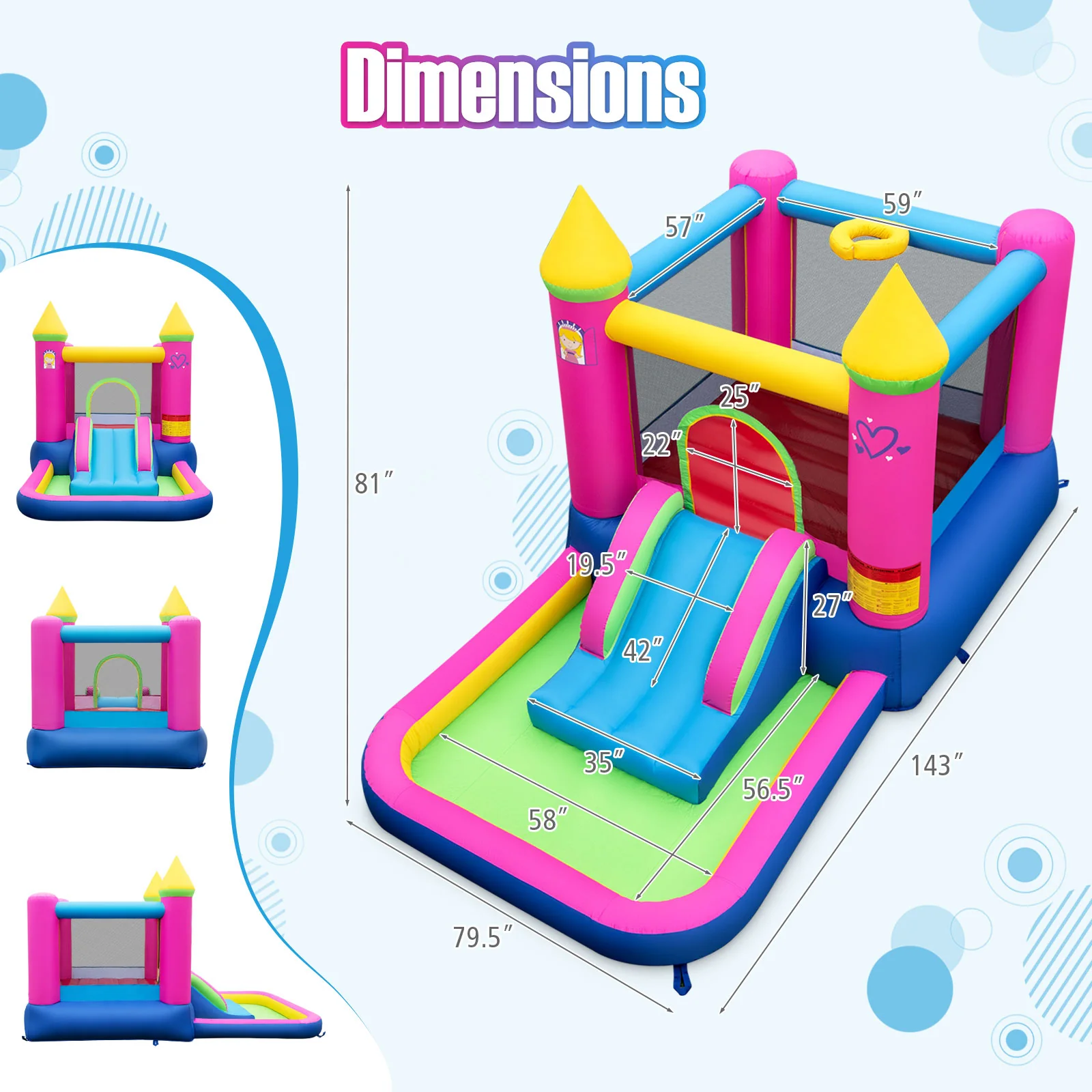 Inflatable Bounce House, 4-in-1 Princess Bouncer Castle, 480 Blower, Multicolor - Image 4