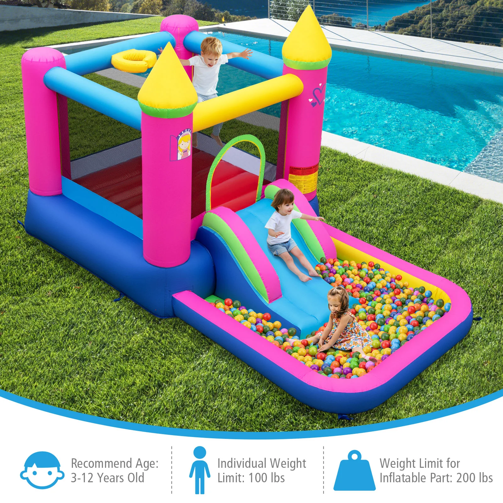 Inflatable Bounce House, 4-in-1 Princess Bouncer Castle, 480 Blower, Multicolor - Image 5