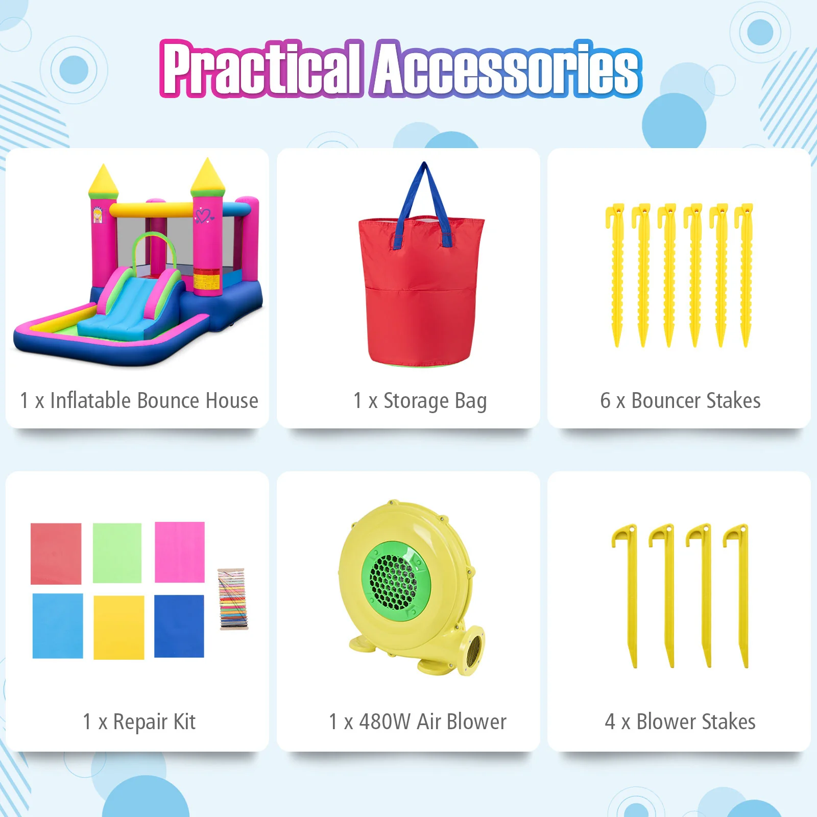 Inflatable Bounce House, 4-in-1 Princess Bouncer Castle, 480 Blower, Multicolor - Image 6