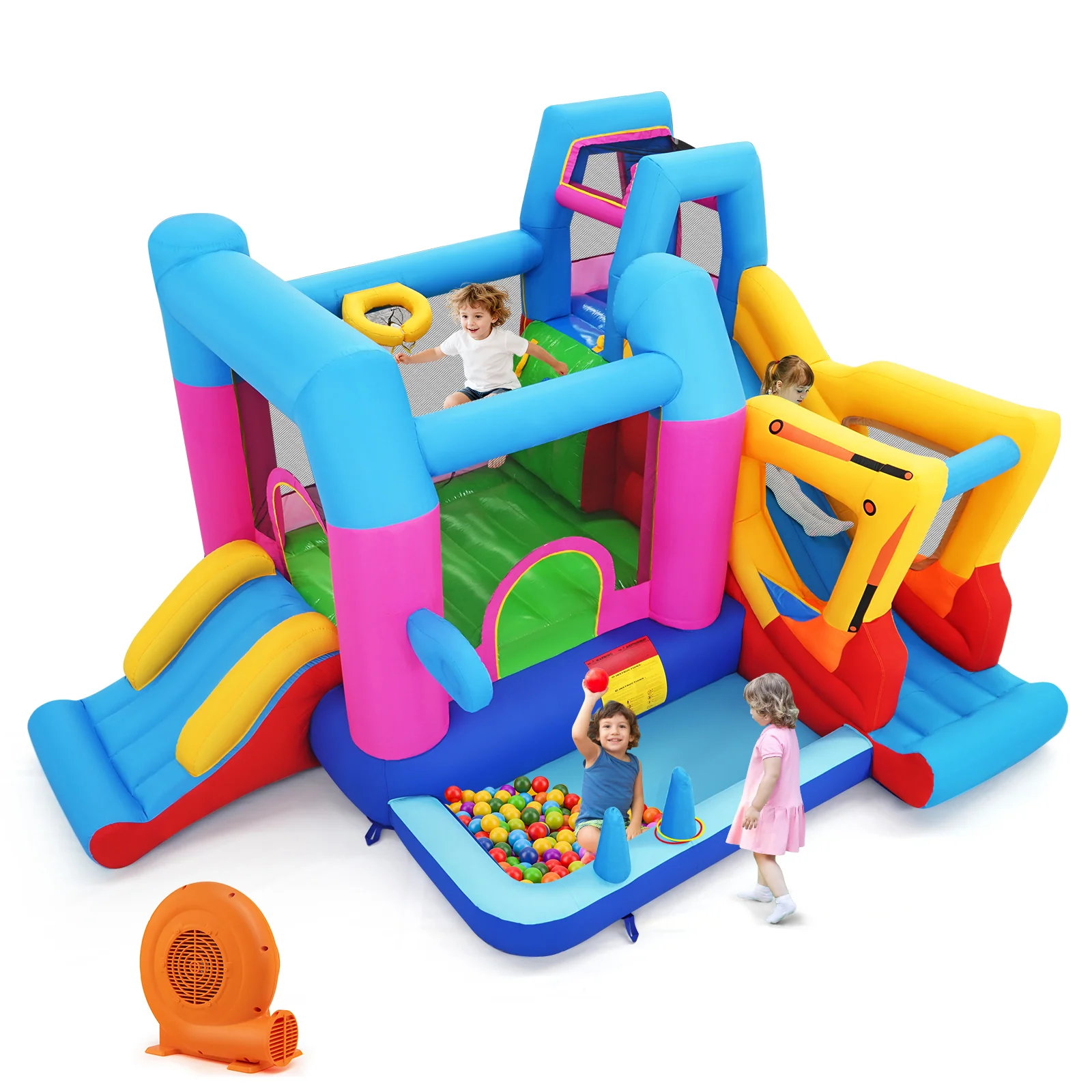 Inflatable Bounce House, 8-in-1 Excavator Kids Bouncer, 750W Blower