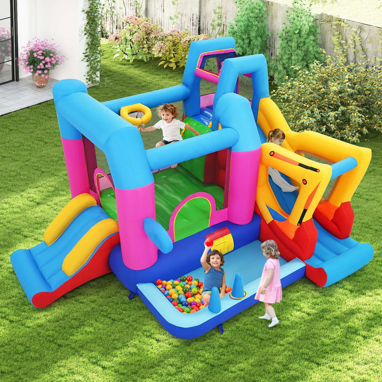 Inflatable Bounce House, 8-in-1 Excavator Kids Bouncer, 750W Blower - Image 2