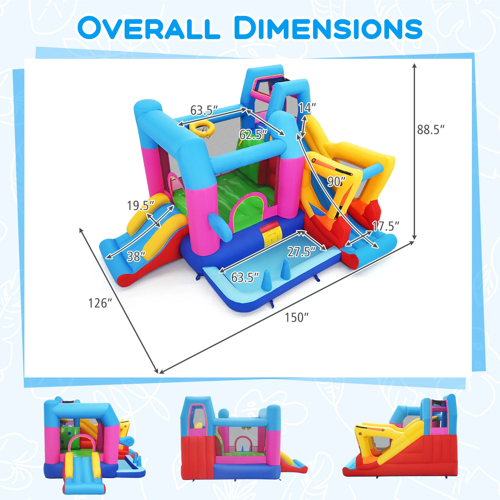Inflatable Bounce House, 8-in-1 Excavator Kids Bouncer, 750W Blower - Image 4