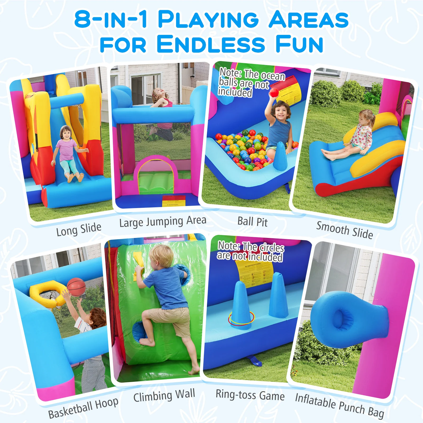 Inflatable Bounce House, 8-in-1 Excavator Kids Bouncer, 750W Blower - Image 8