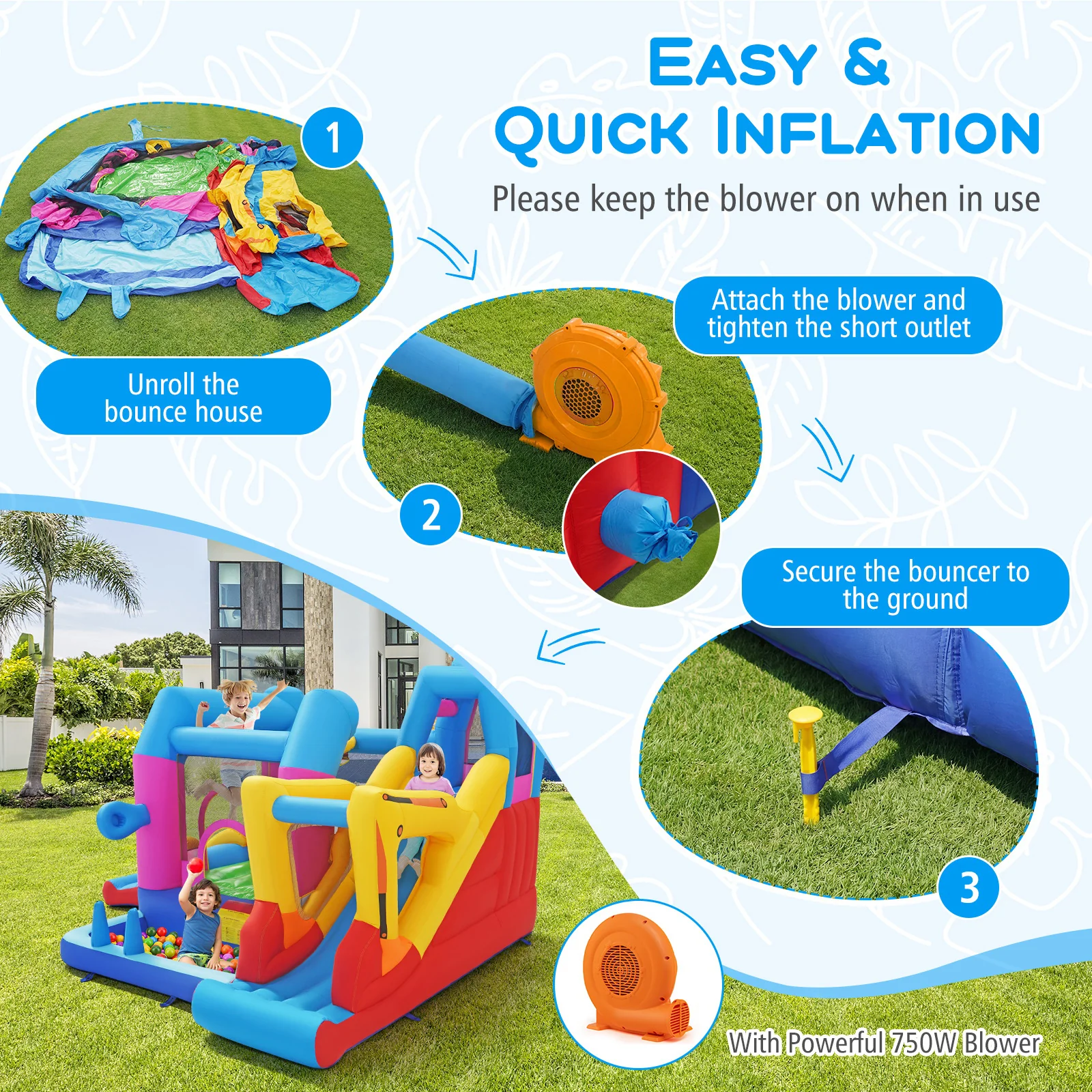 Inflatable Bounce House, 8-in-1 Excavator Kids Bouncer, 750W Blower - Image 9