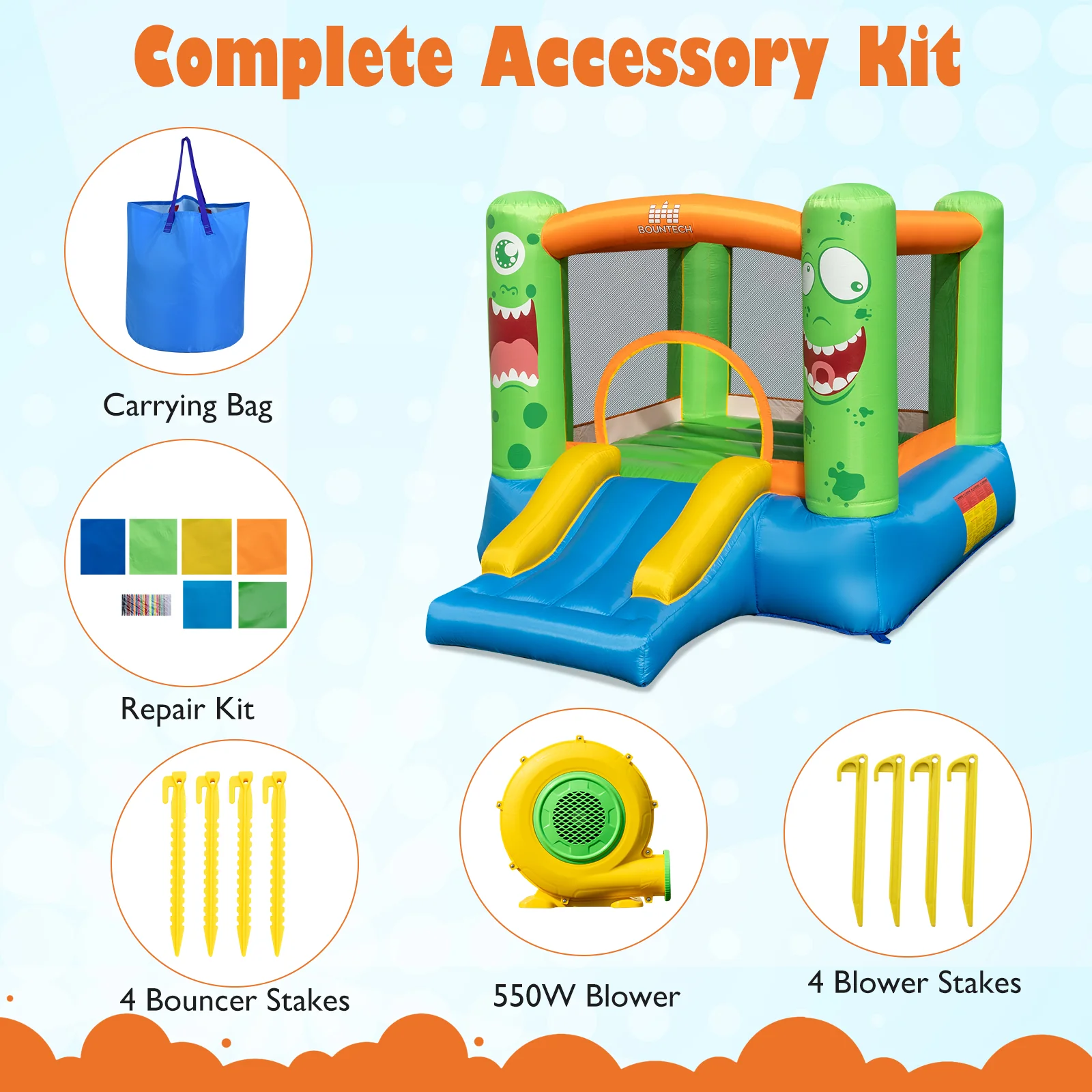 Inflatable Bounce House Monster Themed Bouncy Castle with Large Jumping Area and Slide 550W Blower Included - Image 10