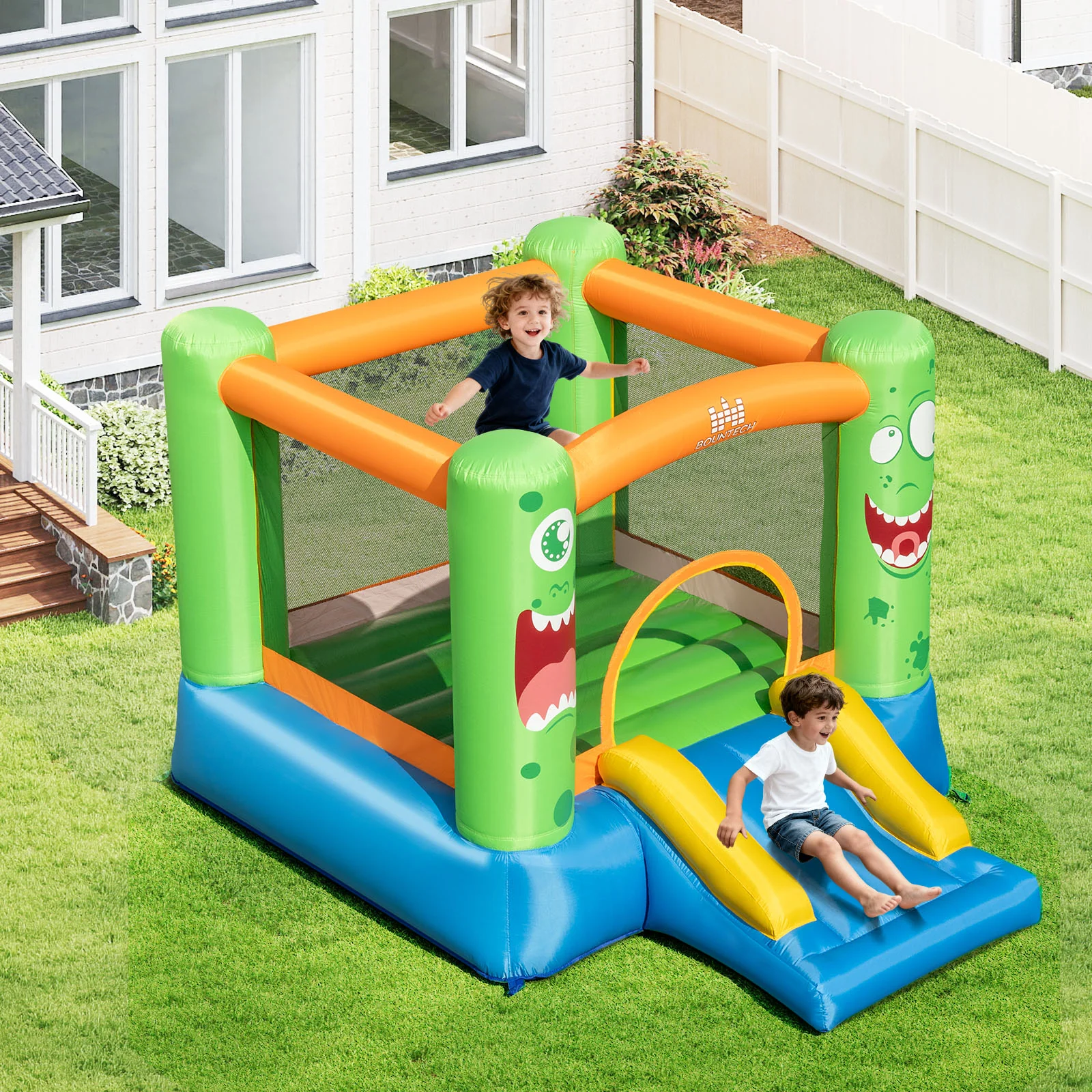 Inflatable Bounce House Monster Themed Bouncy Castle with Large Jumping Area and Slide 550W Blower Included - Image 2