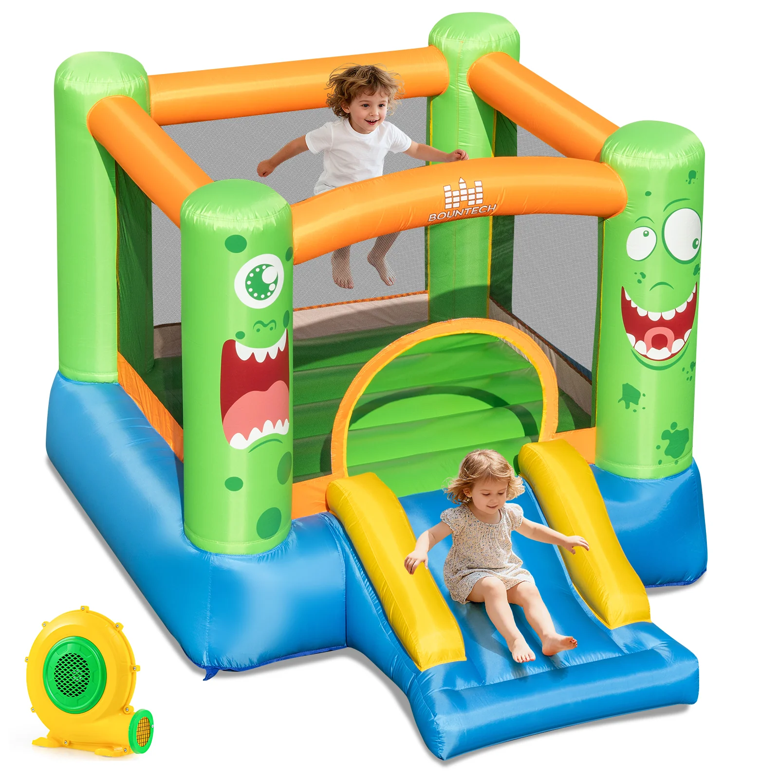 Inflatable Bounce House Monster Themed Bouncy Castle with Large Jumping Area and Slide 550W Blower Included - Image 5