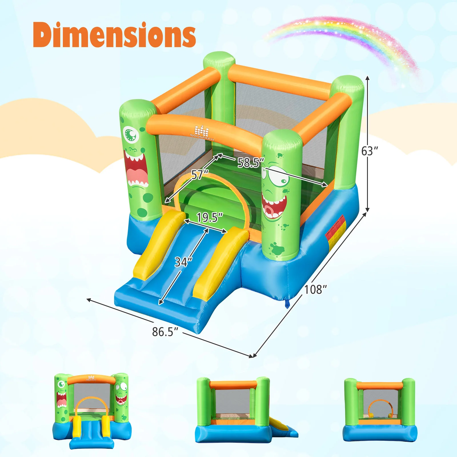 Inflatable Bounce House Monster Themed Bouncy Castle with Large Jumping Area and Slide 550W Blower Included - Image 6