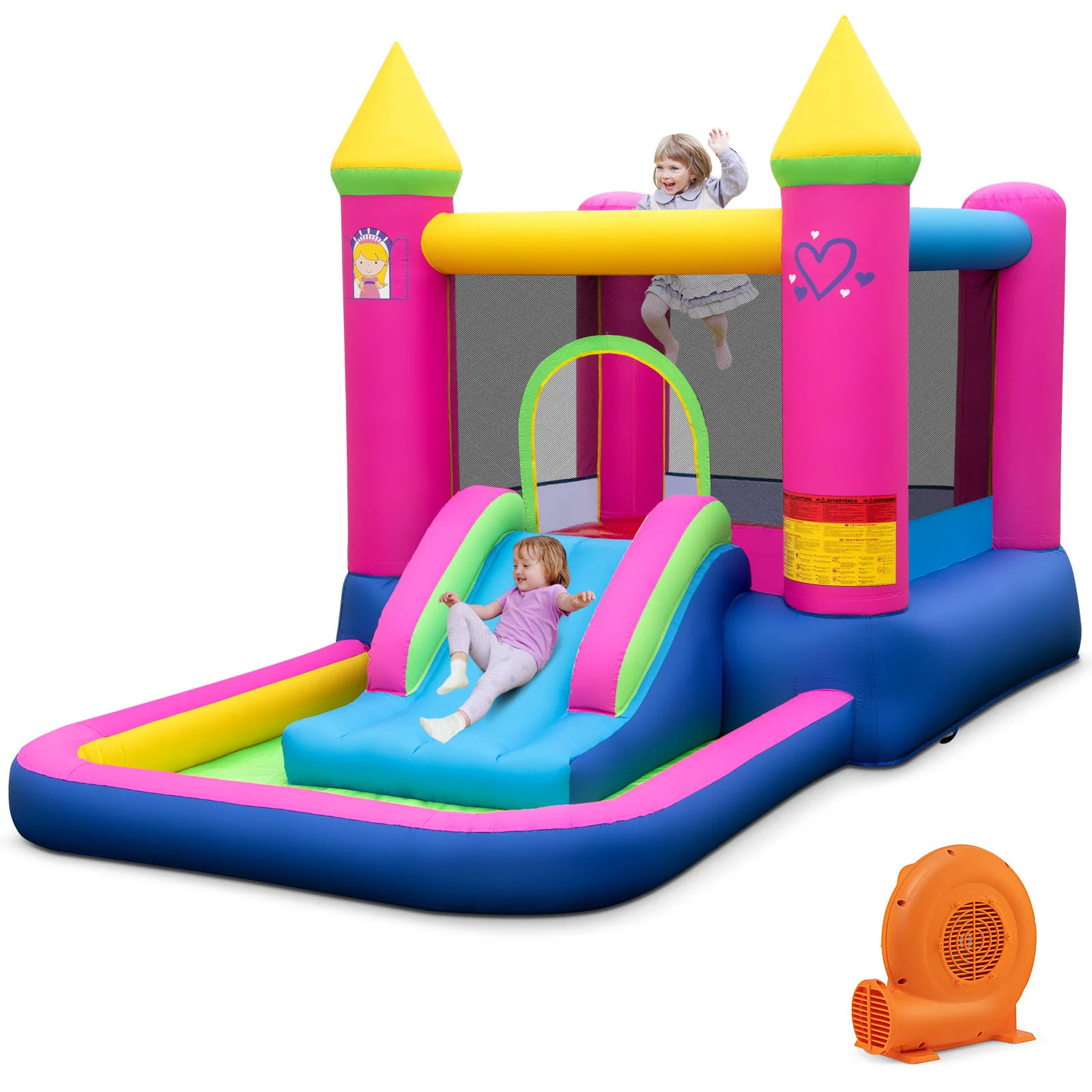 Inflatable Bounce House, Princess Bouncy Castle, 520W Blower