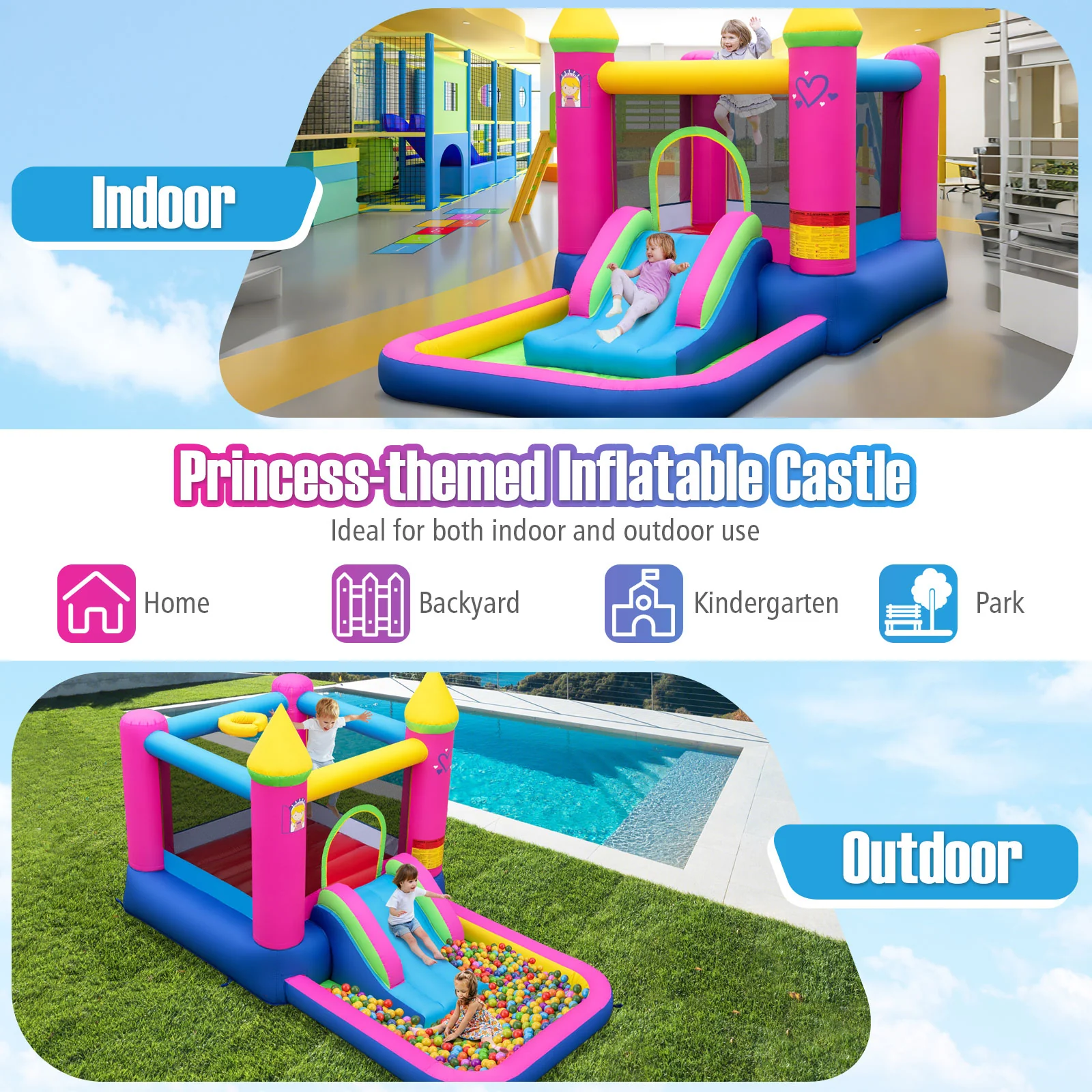 Inflatable Bounce House, Princess Bouncy Castle, 520W Blower - Image 10