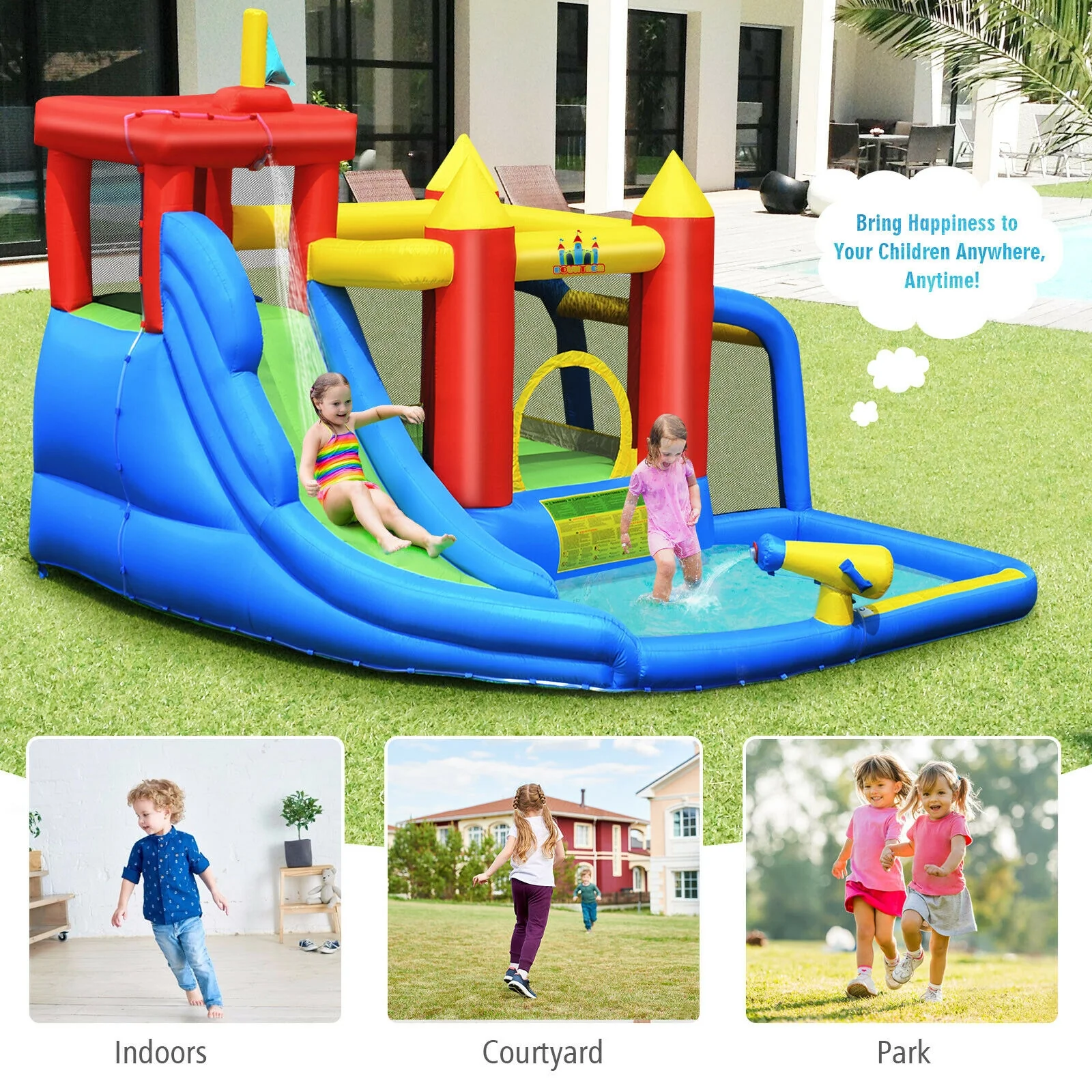 Inflatable Bouncer Bounce House with Water Slide Splash Pool without Blower - Image 10