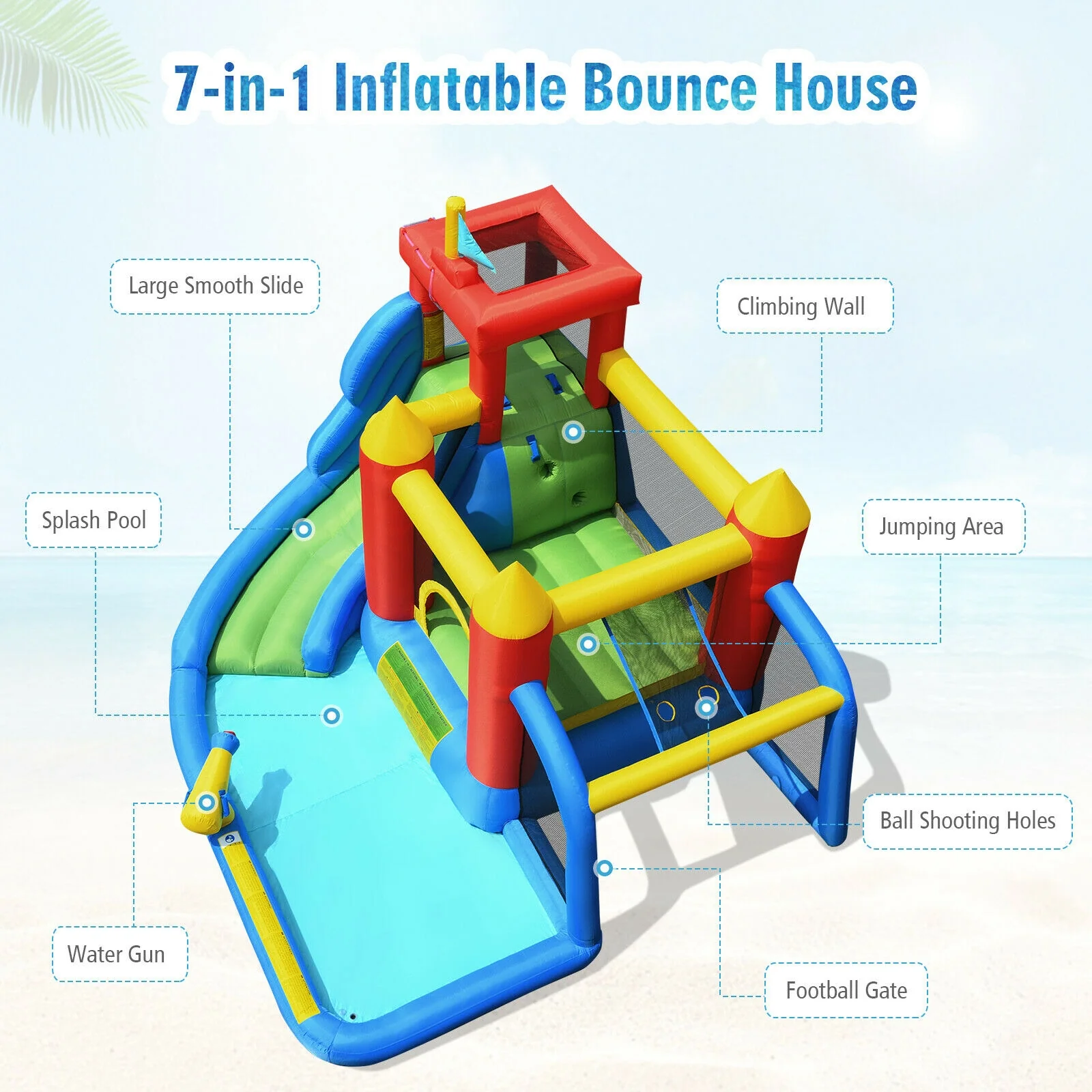 Inflatable Bouncer Bounce House with Water Slide Splash Pool without Blower - Image 6