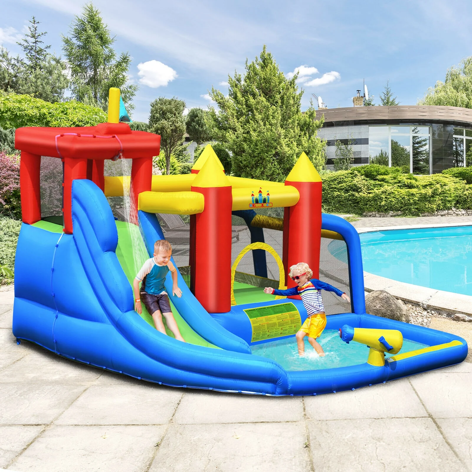 Inflatable Bouncer Bounce House with Water Slide Splash Pool without Blower - Image 7