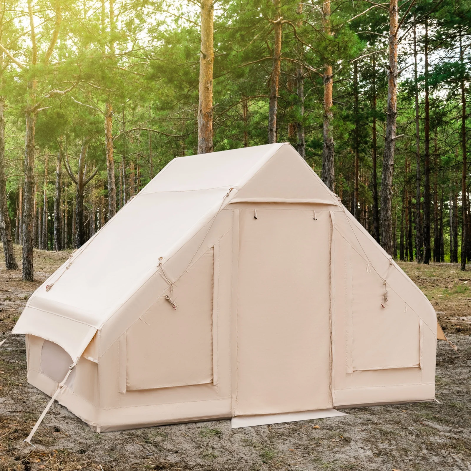 Inflatable Camping Tent, 2/4/6 People, Family Glamping Tent With Pump, Beige - Image 3