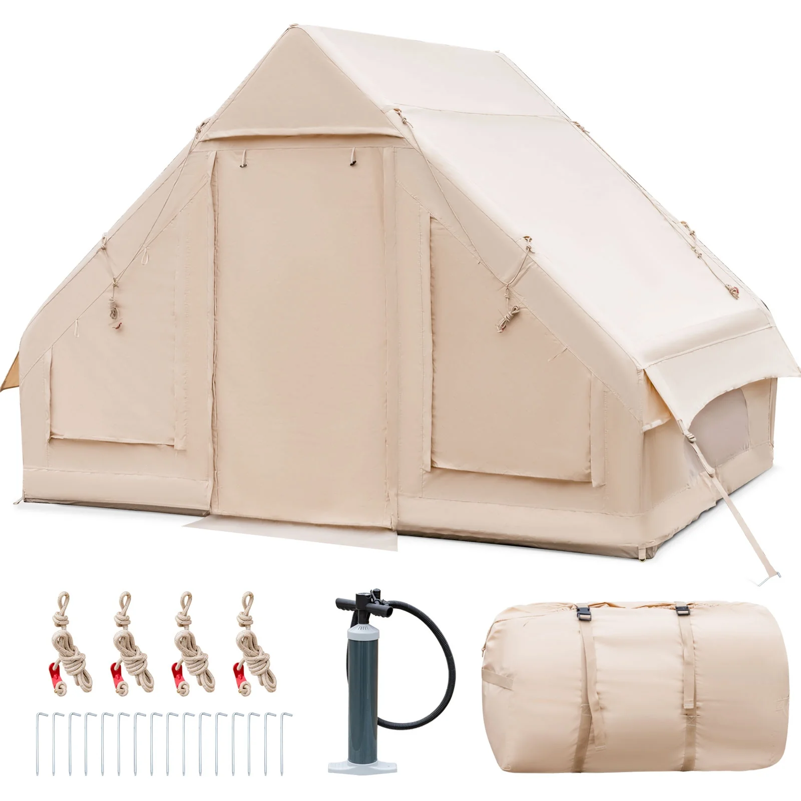 Inflatable Camping Tent, 2/4/6 People, Family Glamping Tent With Pump, Beige - Image 5