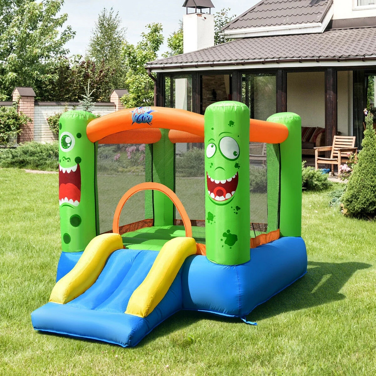 Inflatable Castle Bounce House, Kids Playhouse With Slider, Multicolor - Image 3