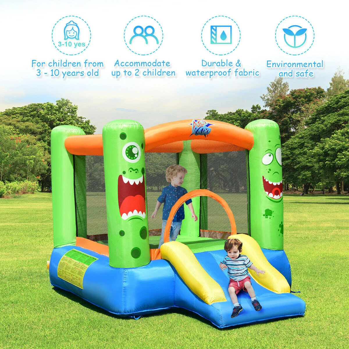 Inflatable Castle Bounce House, Kids Playhouse With Slider, Multicolor - Image 4