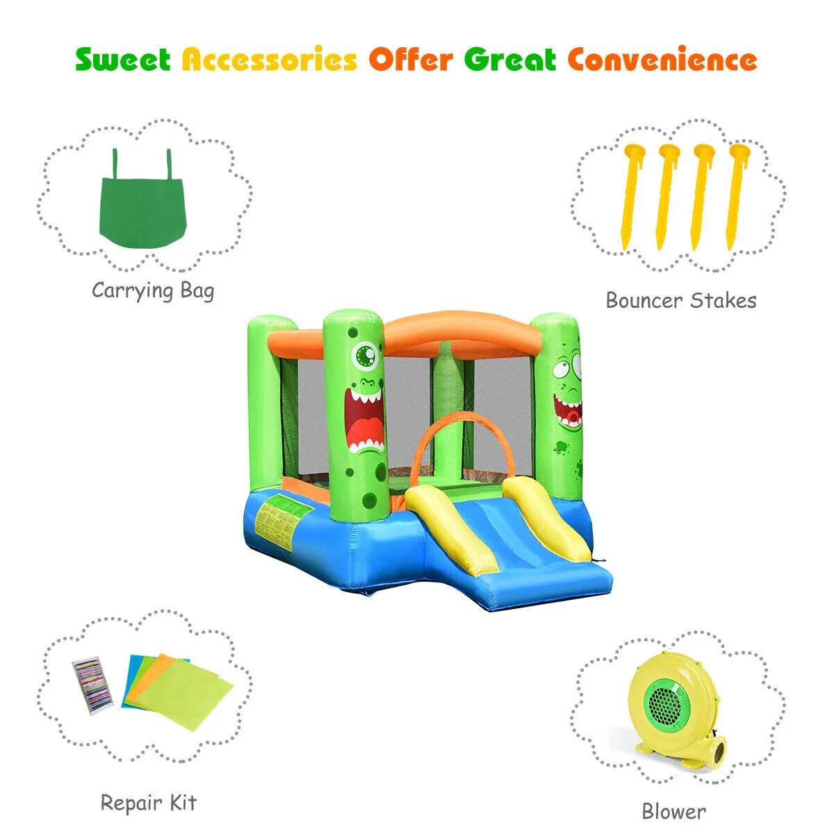 Inflatable Castle Bounce House, Kids Playhouse With Slider, Multicolor - Image 7