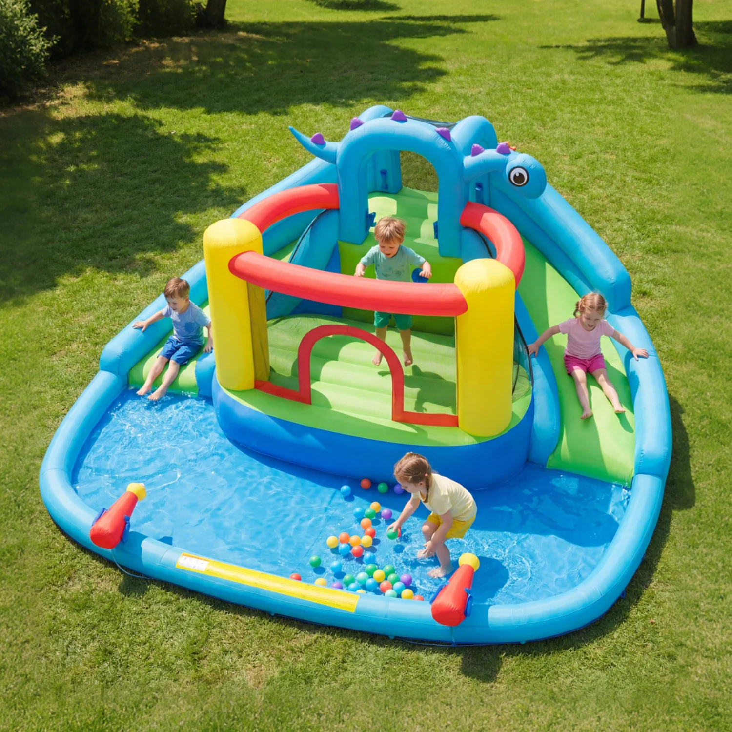 Inflatable Dinosaur Water Slide Bounce House, Double Slides - Image 2