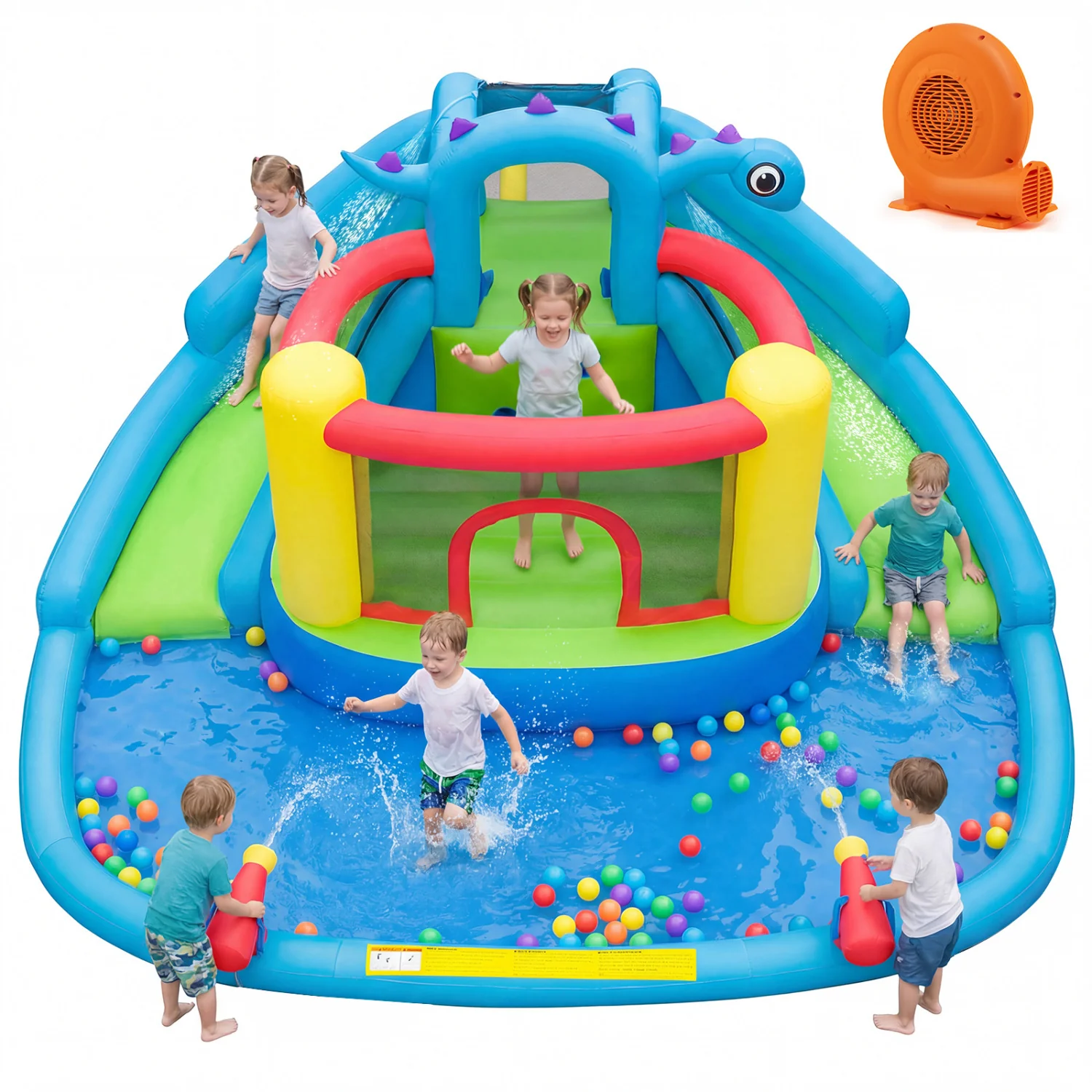 Inflatable Dinosaur Water Slide Bounce House, Double Slides - Image 4