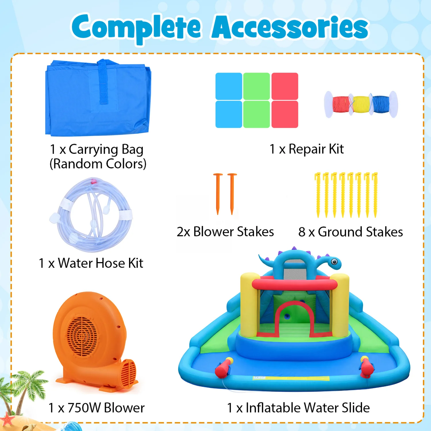 Inflatable Dinosaur Water Slide Bounce House, Double Slides - Image 6