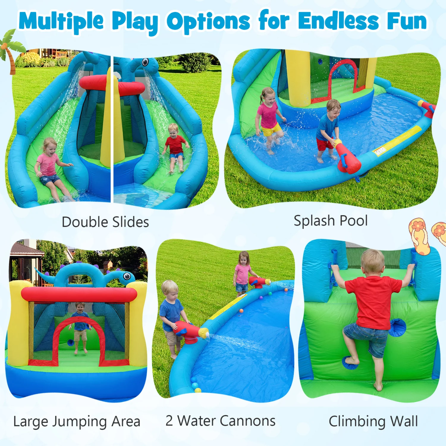 Inflatable Dinosaur Water Slide Bounce House, Double Slides - Image 9