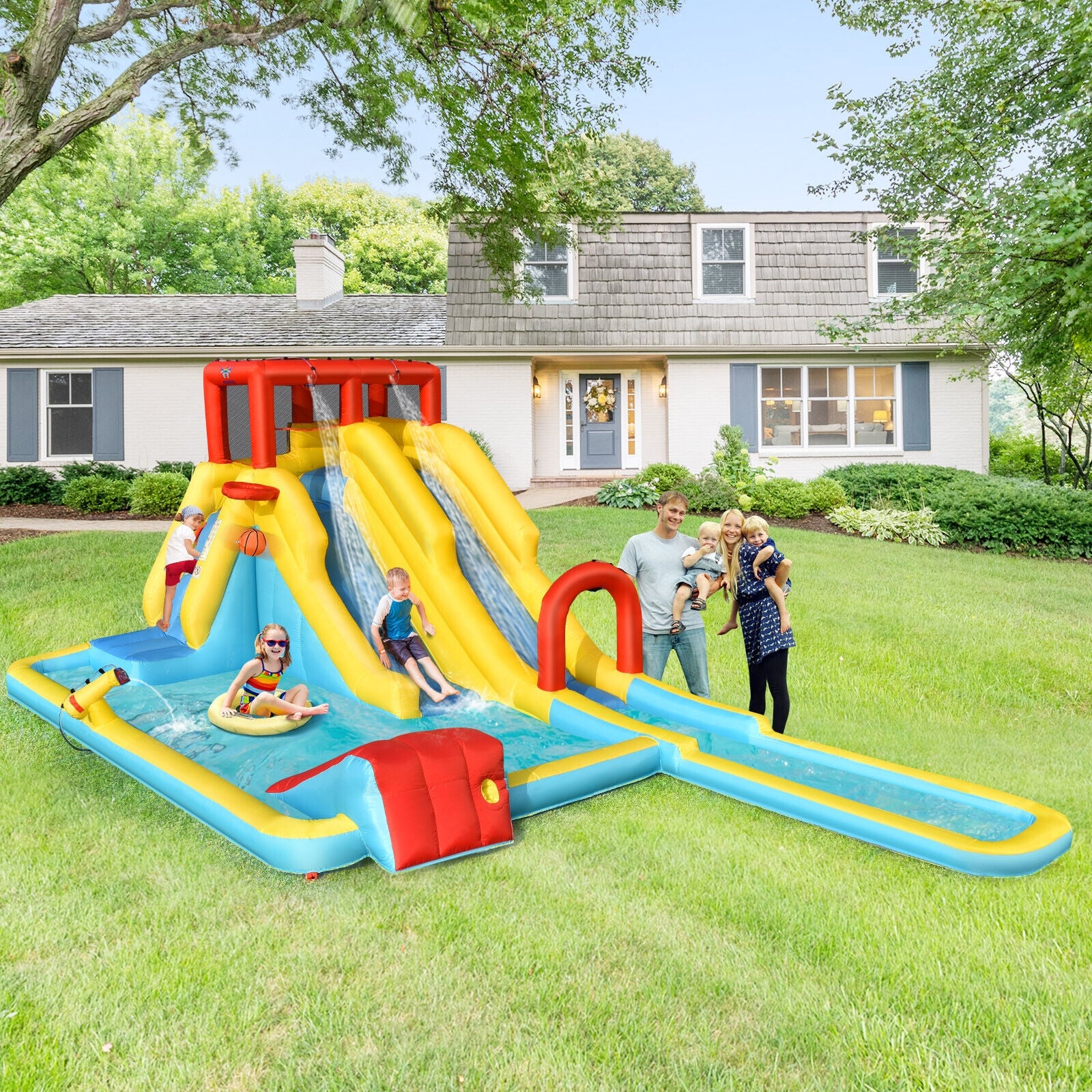 Inflatable Dual Slide Water Park, Climbing Bouncer With 735W Air Blower - Image 2