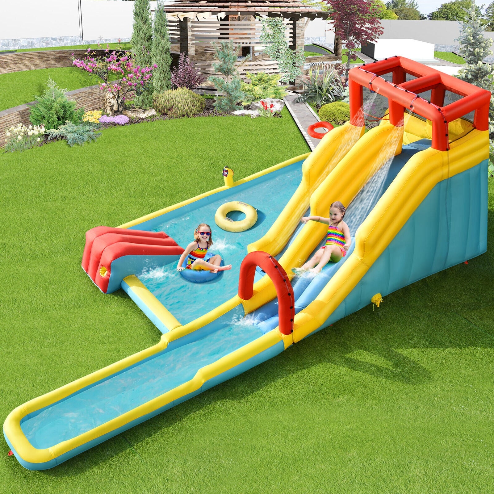 Inflatable Dual Slide Water Park, Climbing Bouncer With 735W Air Blower - Image 3