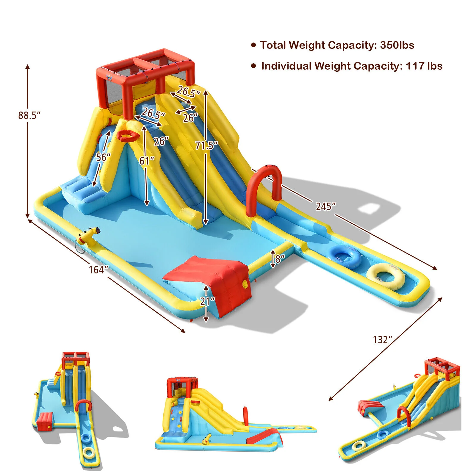 Inflatable Dual Slide Water Park, Climbing Bouncer With 735W Air Blower - Image 6