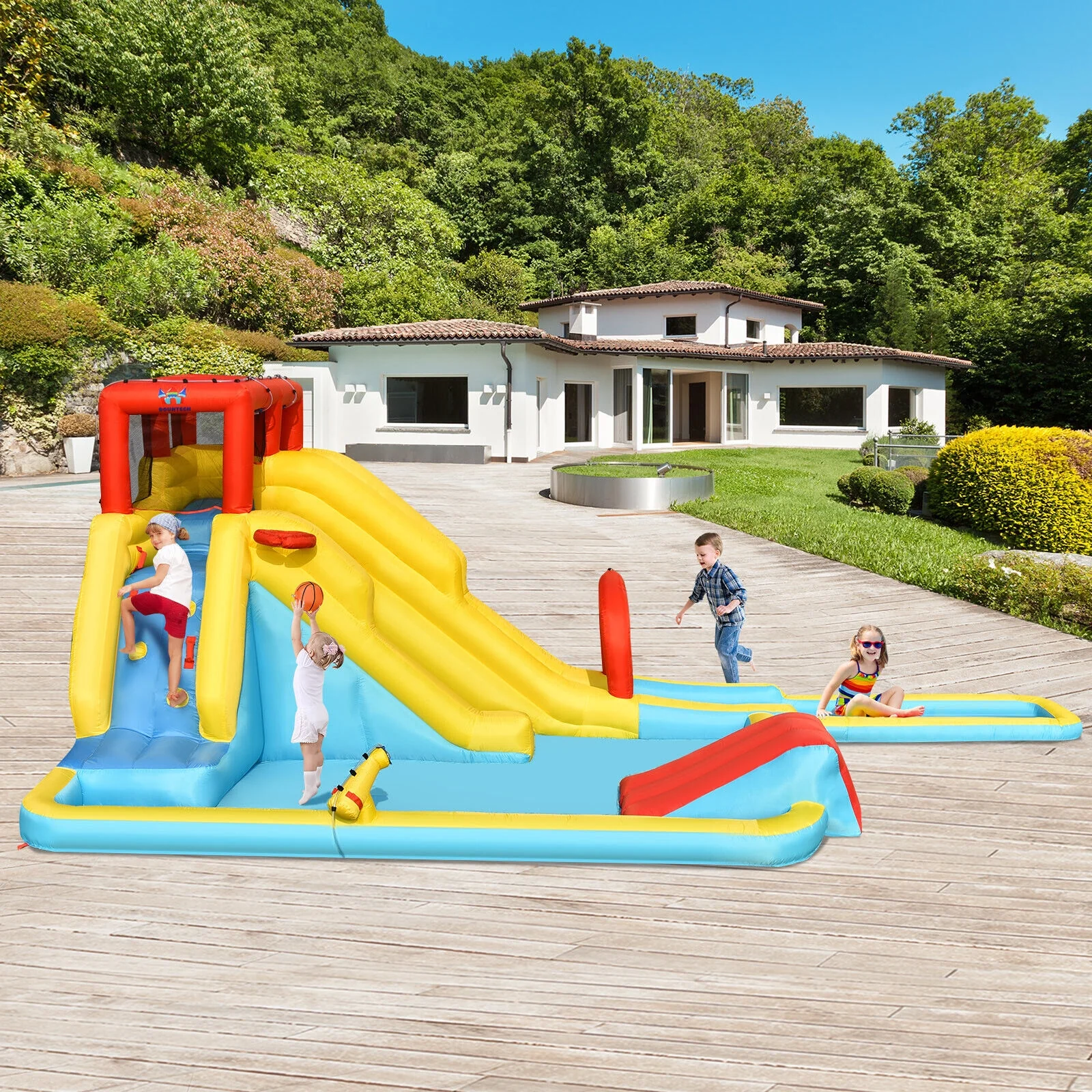 Inflatable Dual Slide Water Park, Climbing Bouncer With 735W Air Blower - Image 7