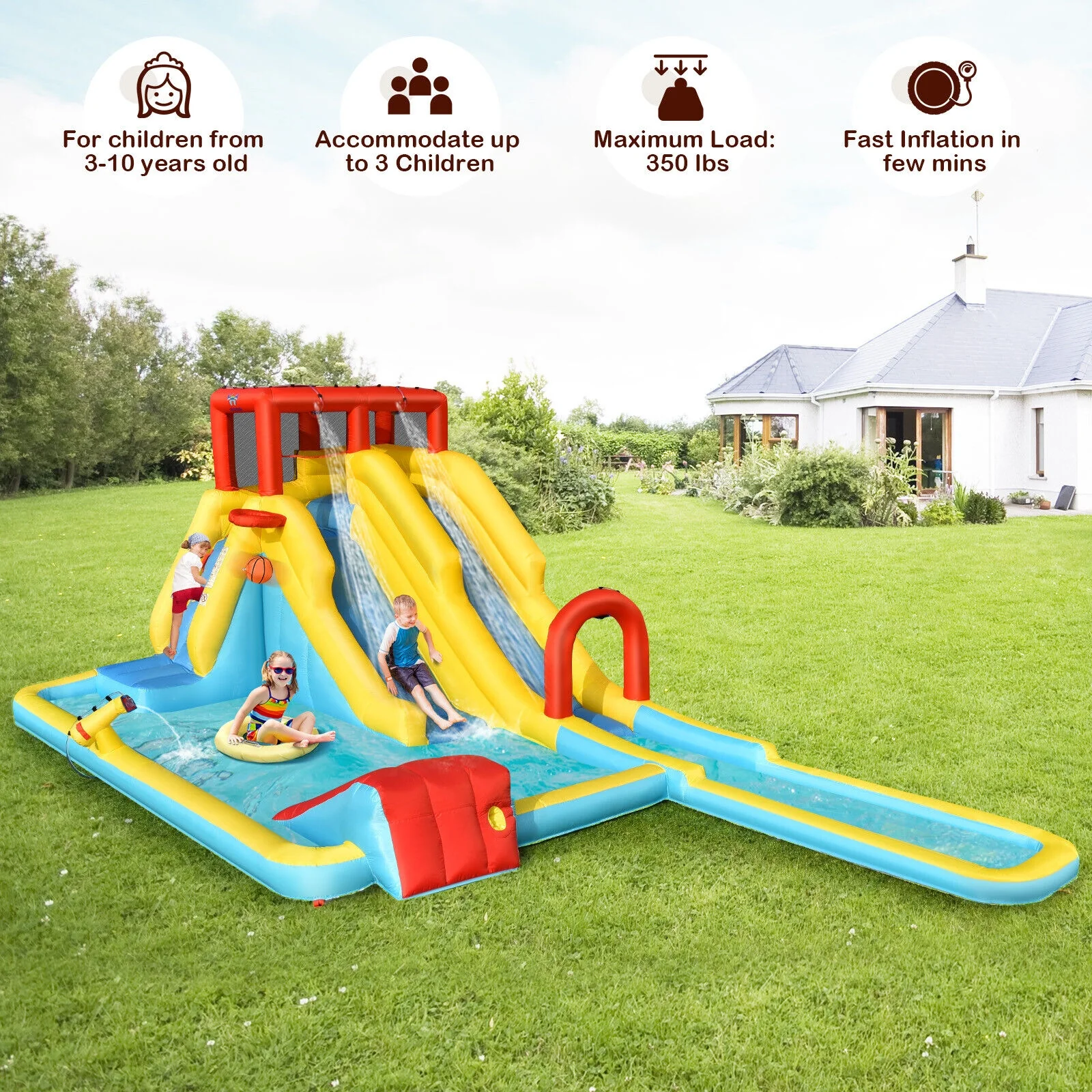 Inflatable Dual Slide Water Park, Climbing Bouncer With 735W Air Blower - Image 9