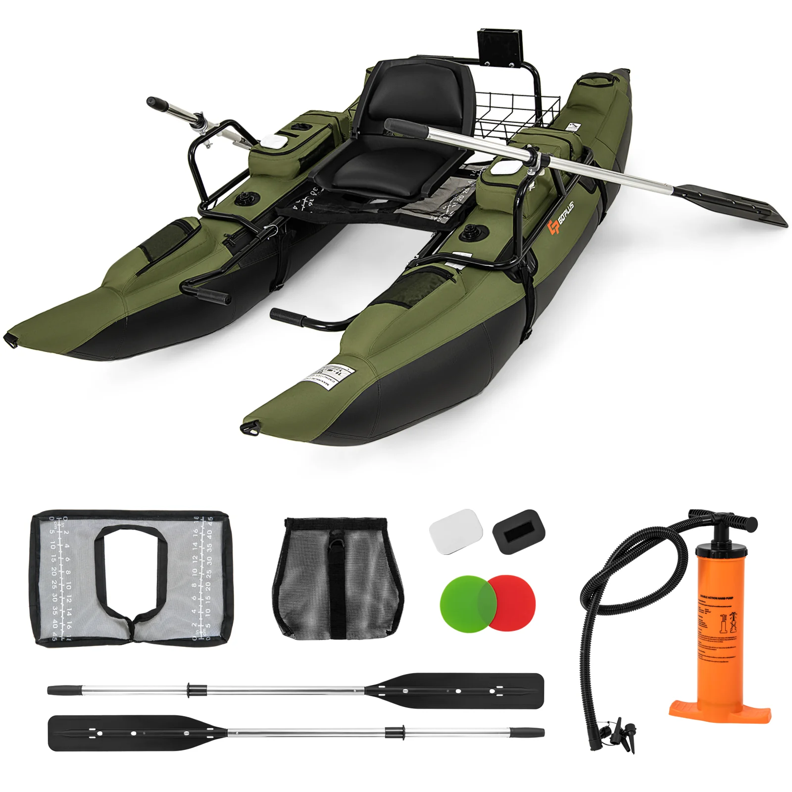 Inflatable Fishing Float Tube, Foldable Padded Seat, Adjustable Footrest, Green - Image 5