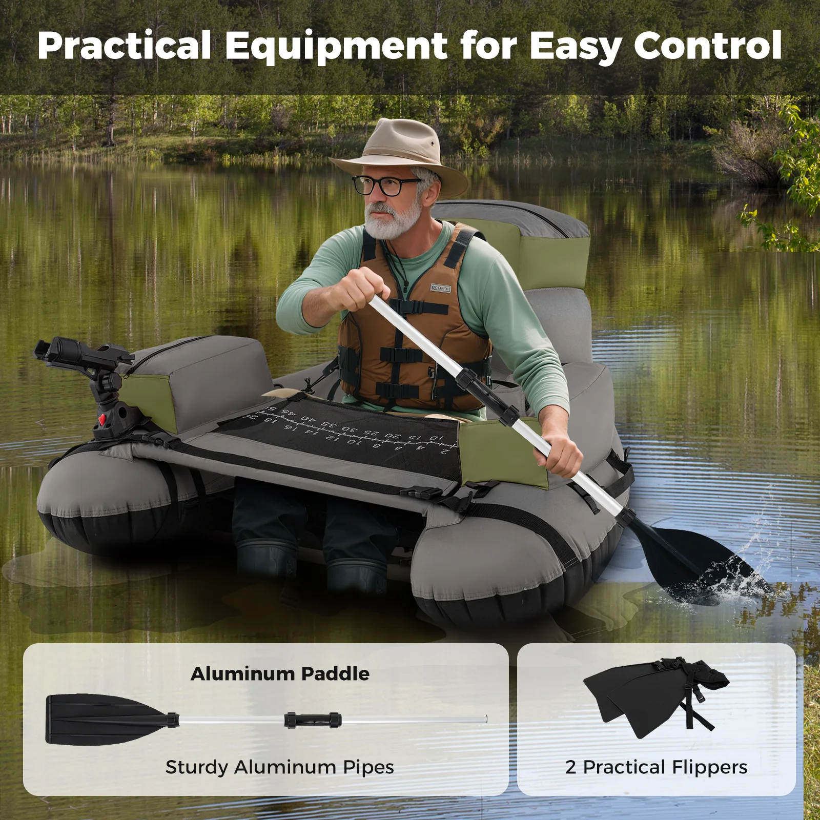 Inflatable Fishing Float Tube, With Shoulder Straps And Storage, Green - Image 10