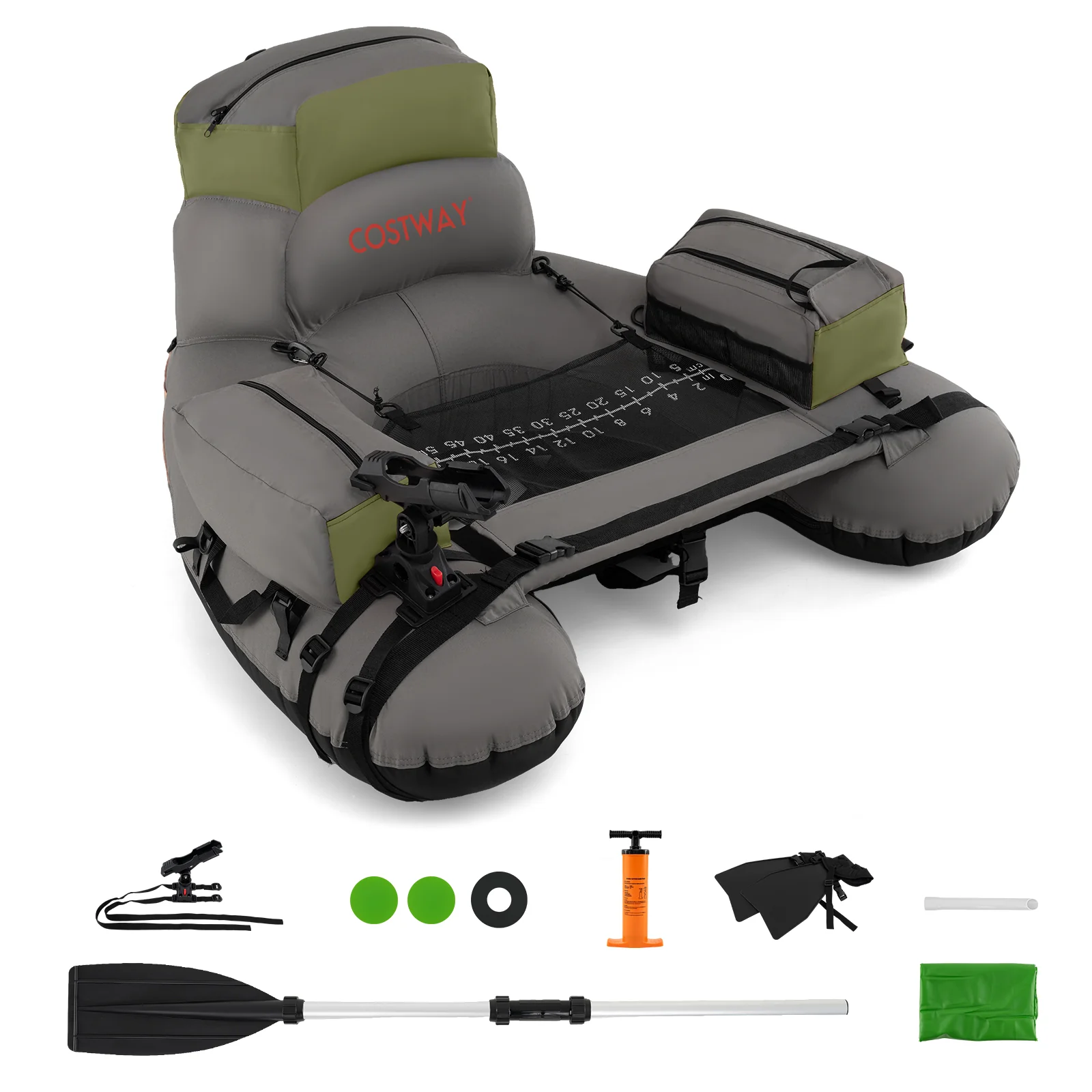 Inflatable Fishing Float Tube, With Shoulder Straps And Storage, Green - Image 4