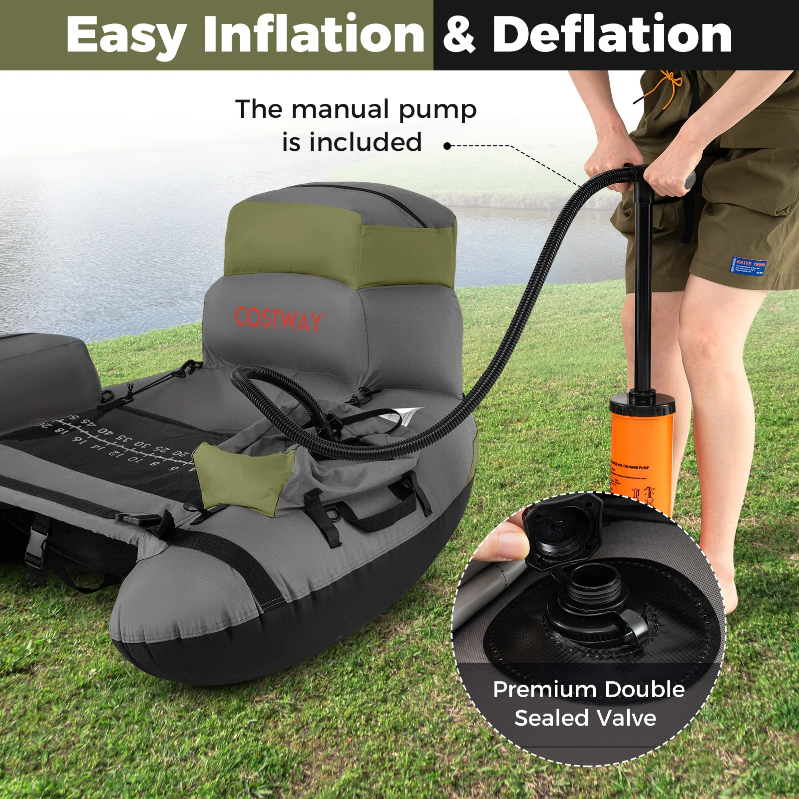 Inflatable Fishing Float Tube, With Shoulder Straps And Storage, Green - Image 7