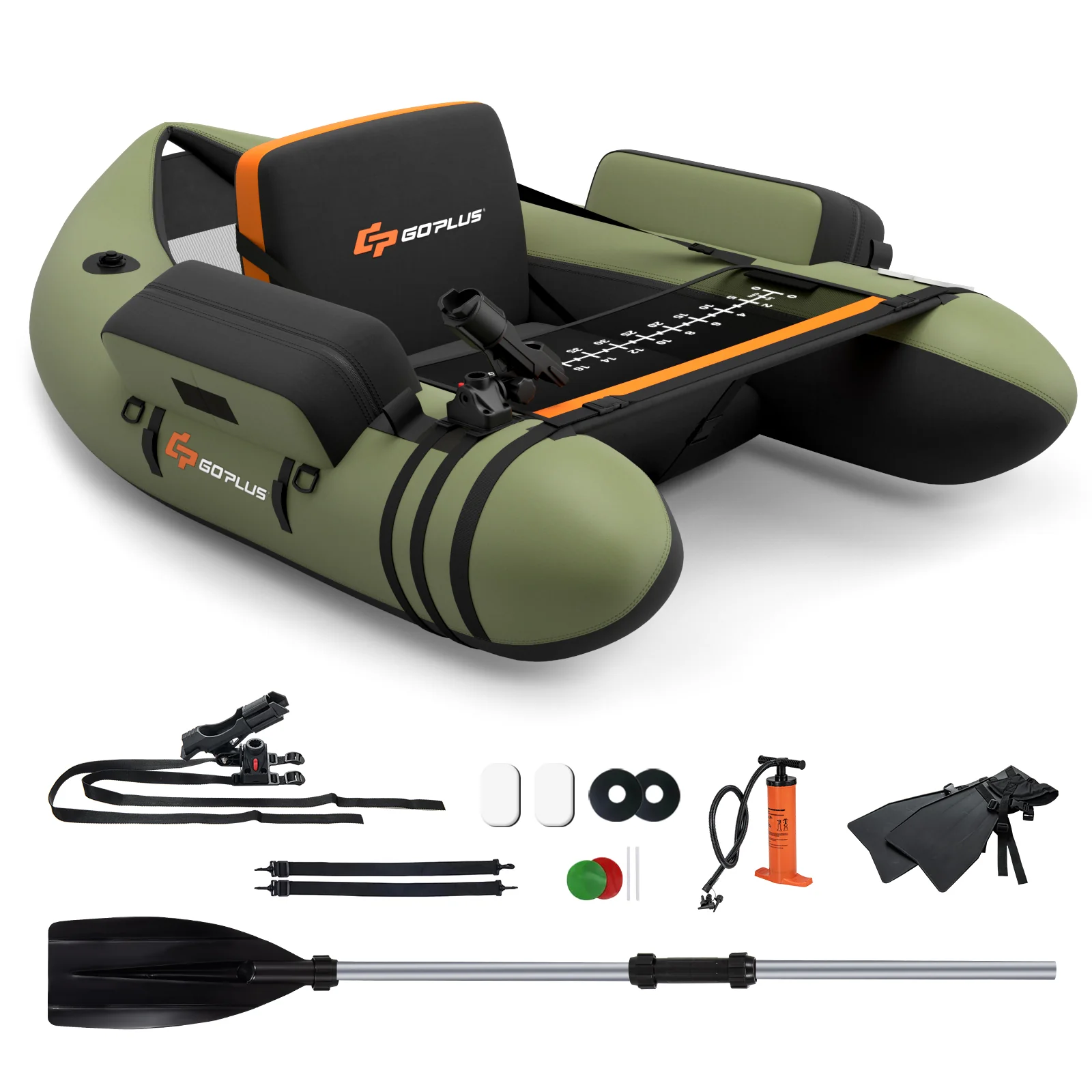 Inflatable Fishing Float Tube, With Storage Pockets And Fish Ruler, Green - Image 4