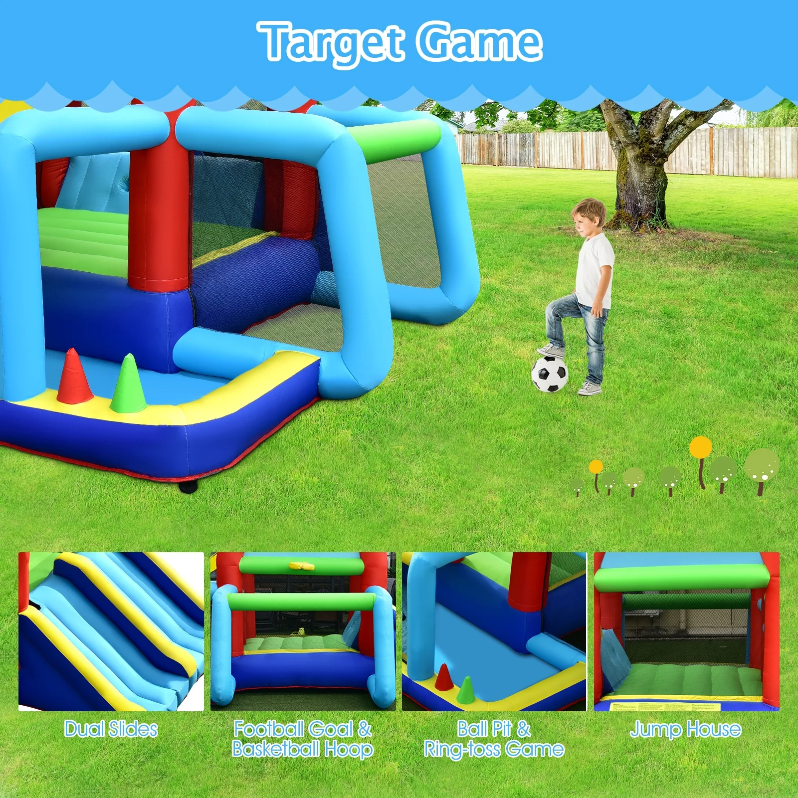 Inflatable Jumping Castle Bounce House, Dual Slides, 480W Blower - Image 10